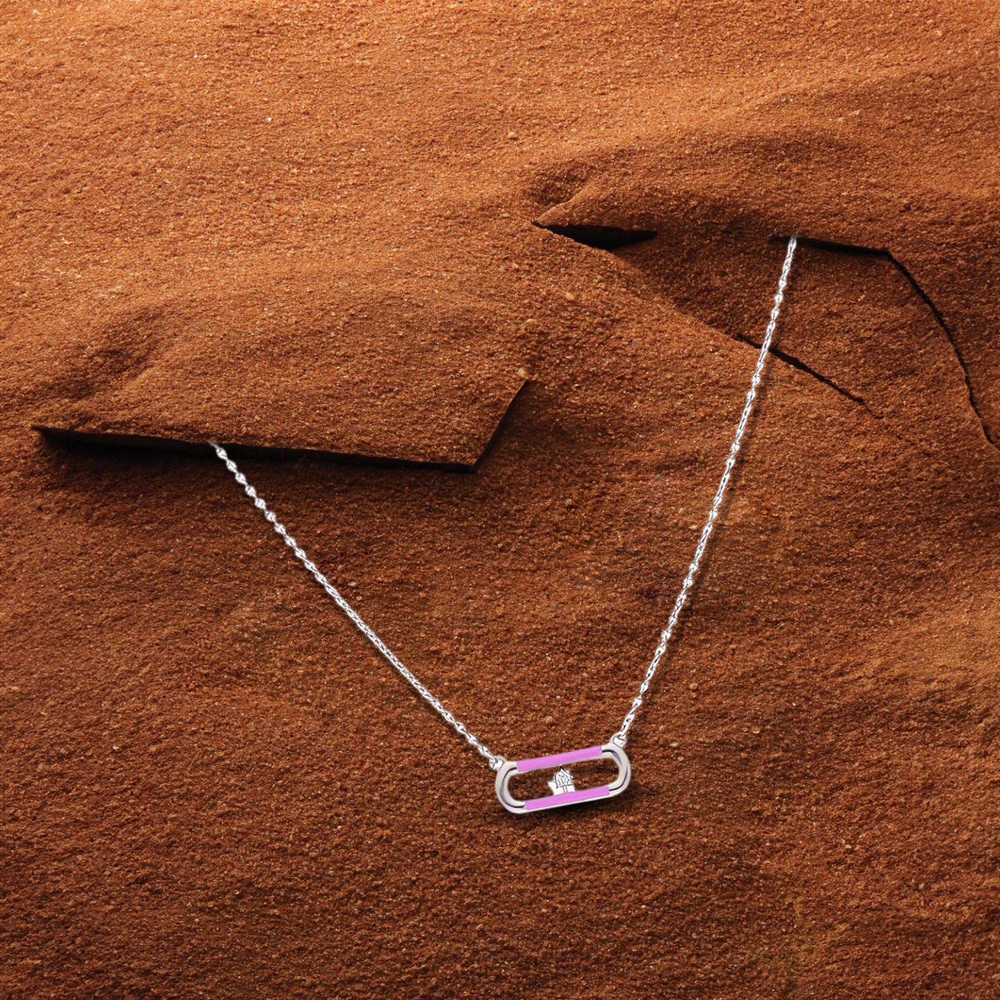 Pink Enamel Link Necklace with Diamond Accent for a Modern Twist of Elegance and Edge