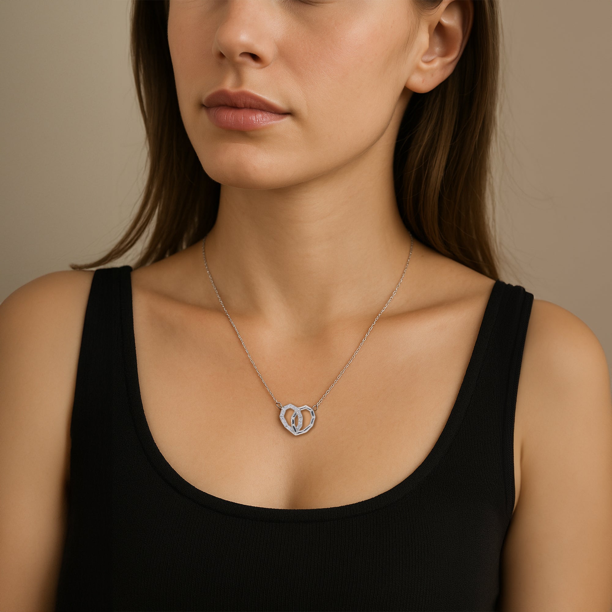 Interlinked Heart Pendant Necklace in Sterling Silver with Cubic Zirconia
