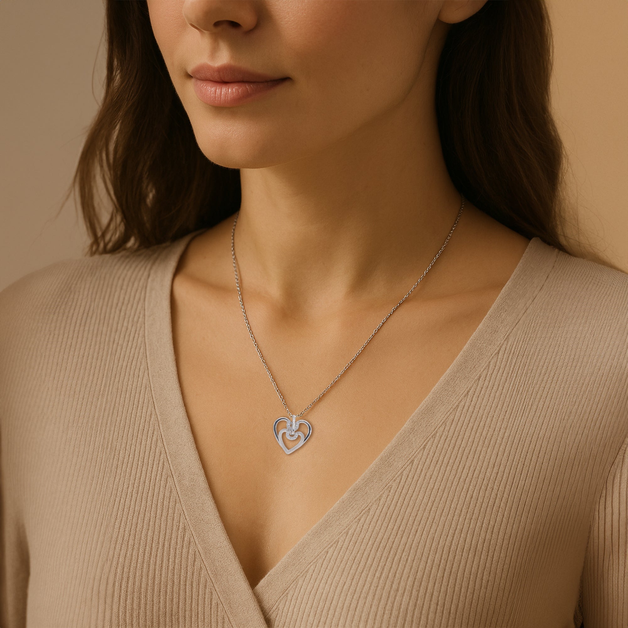 Double Heart Pendant Necklace