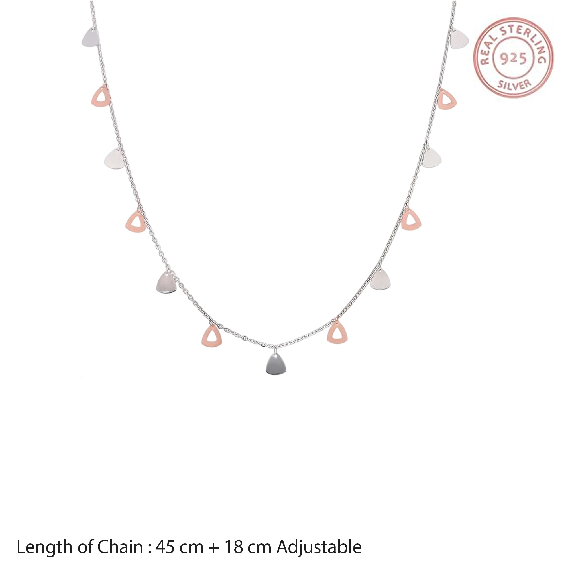 Dual Tone Teardrop Charm Necklace with Silver Chain and Mixed Finish Drops