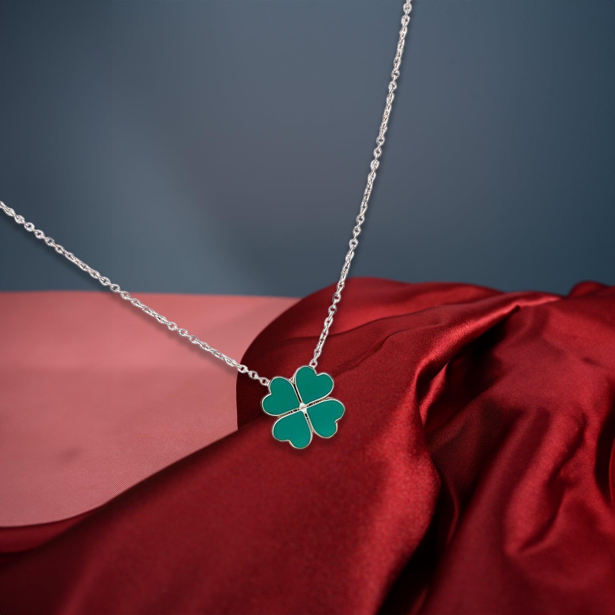 Emerald Enamel Clover Necklace with Elegant Silver Pendant for Women and Girls