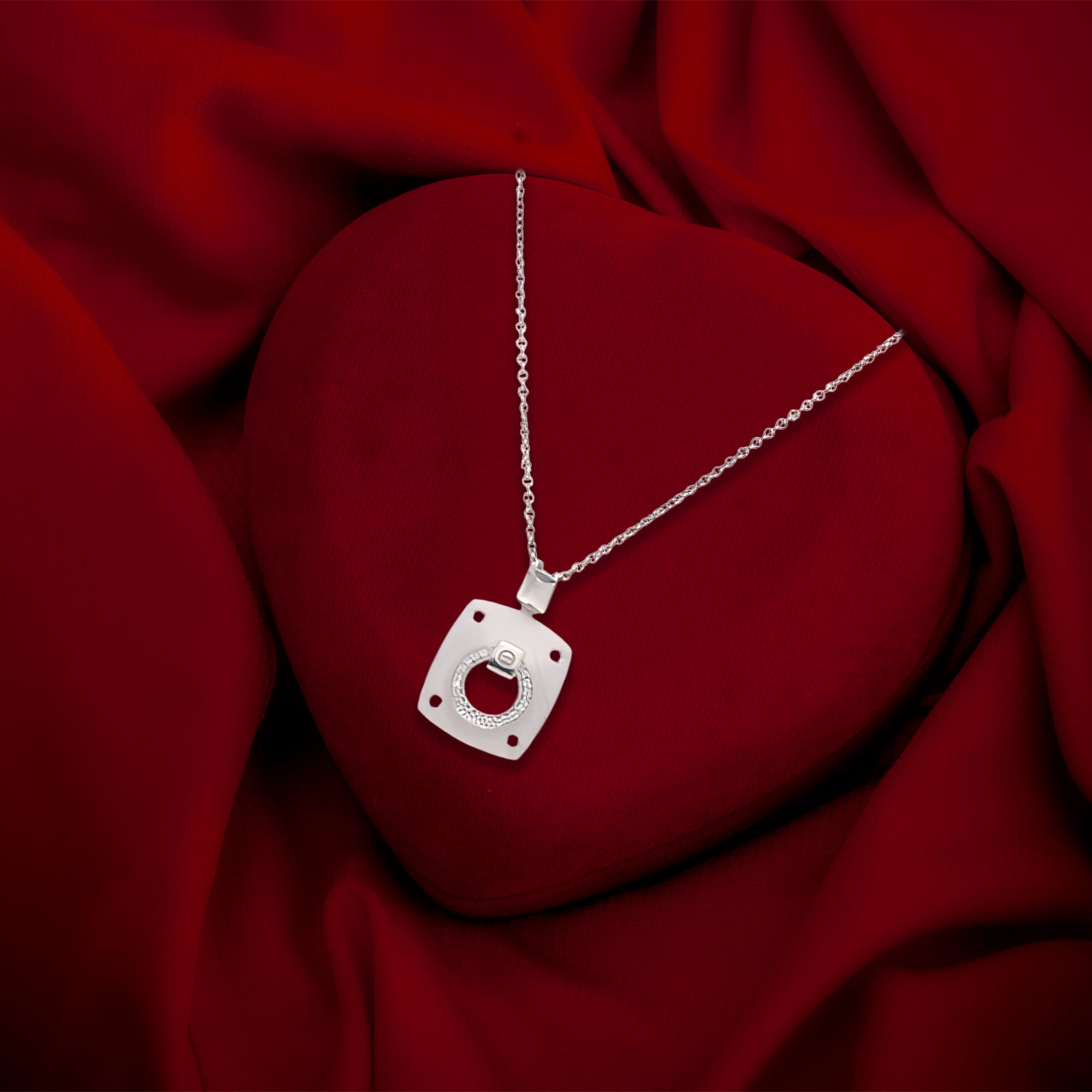 Satin Finish Geometric Necklace with Sleek Silver Plate and Textured Accent