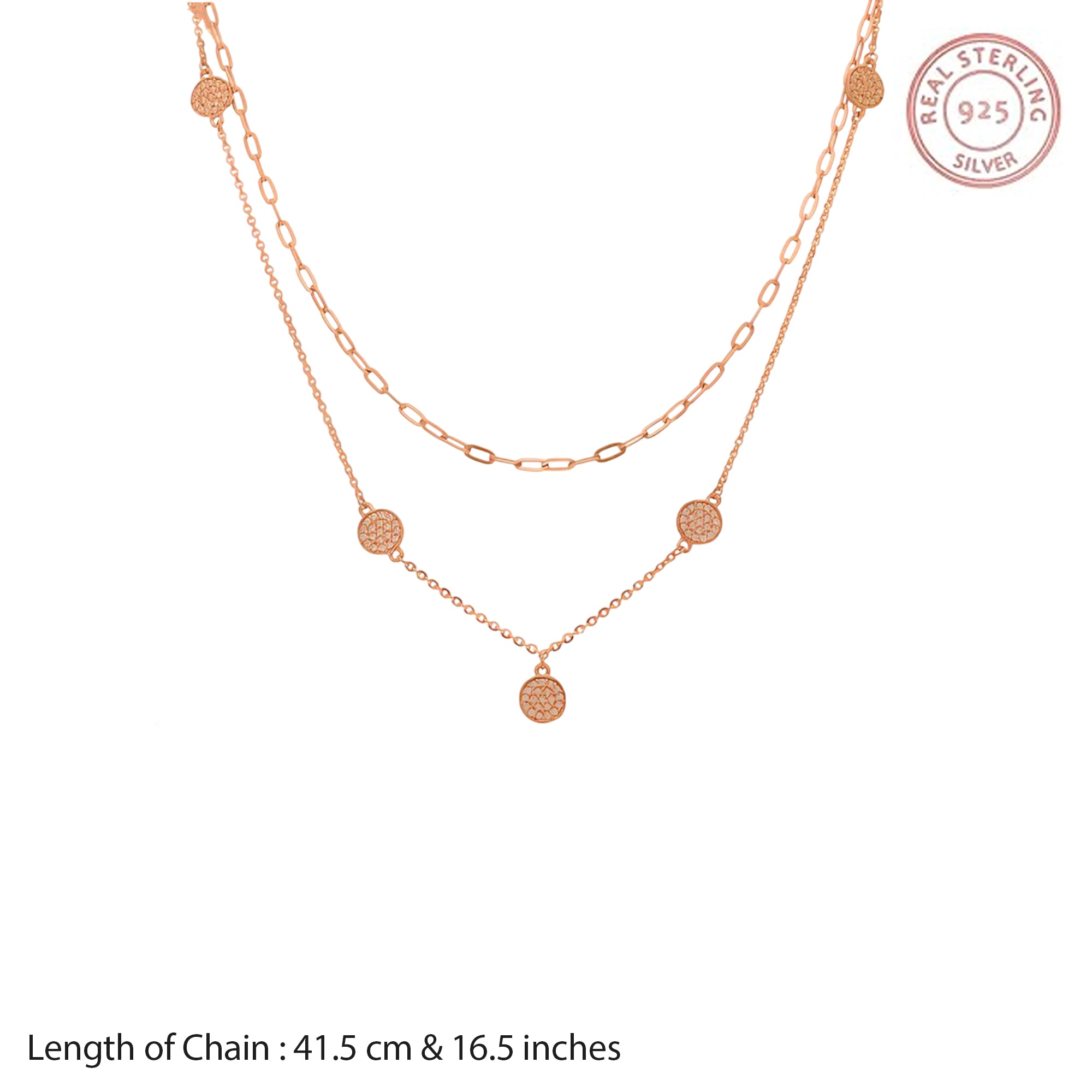 Rose Gold Layered Necklace and Earring Set with Geometric Disc Motifs ? Contemporary Charm for Day-to-Night Styling