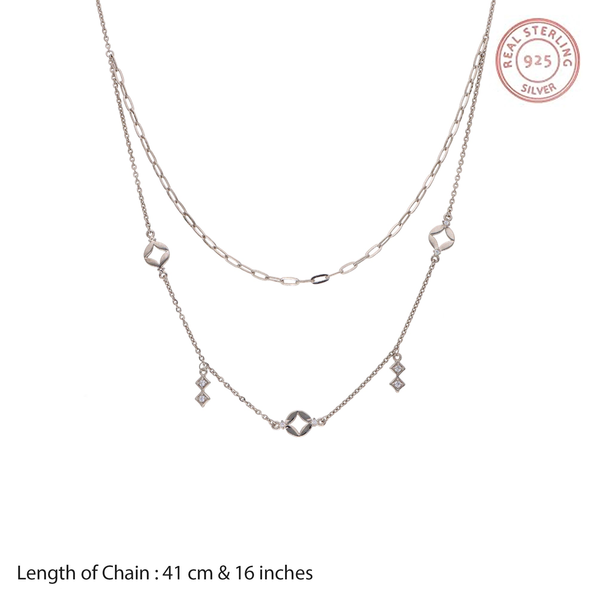925 Sterling Silver Necklace and Earring Set with Open Geometric Charms and Dangling Diamond-Shaped Accents ? Modern Minimalist Jewelry for Everyday Elegance