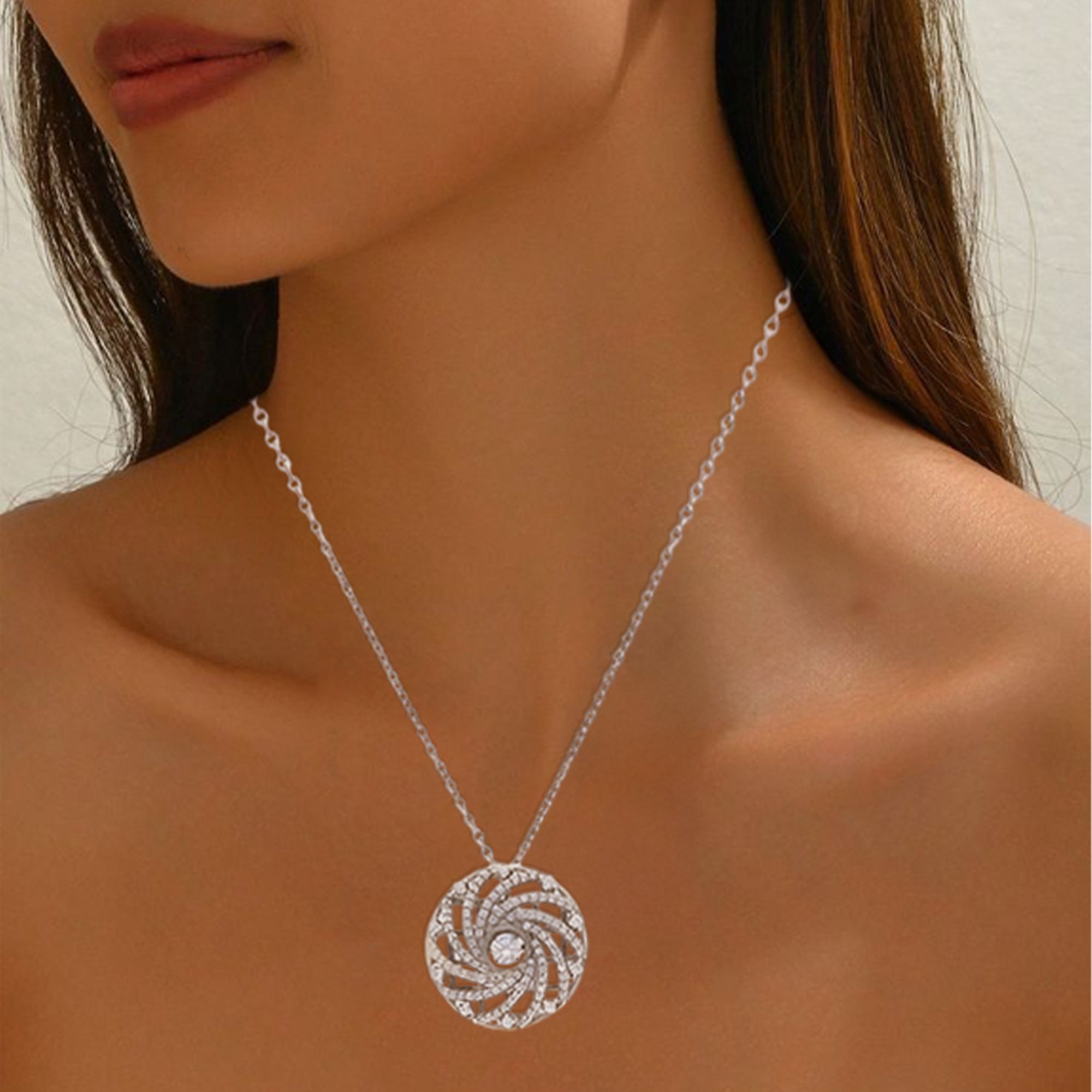 Elegant Swirl Pendant Necklace with Cubic Zirconia – Timeless Sparkle