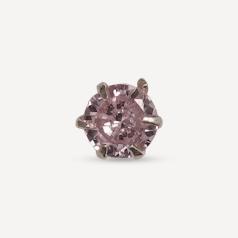 925 Silver Nosepin with Light Pink CZ Stone – Round Solitaire Stud