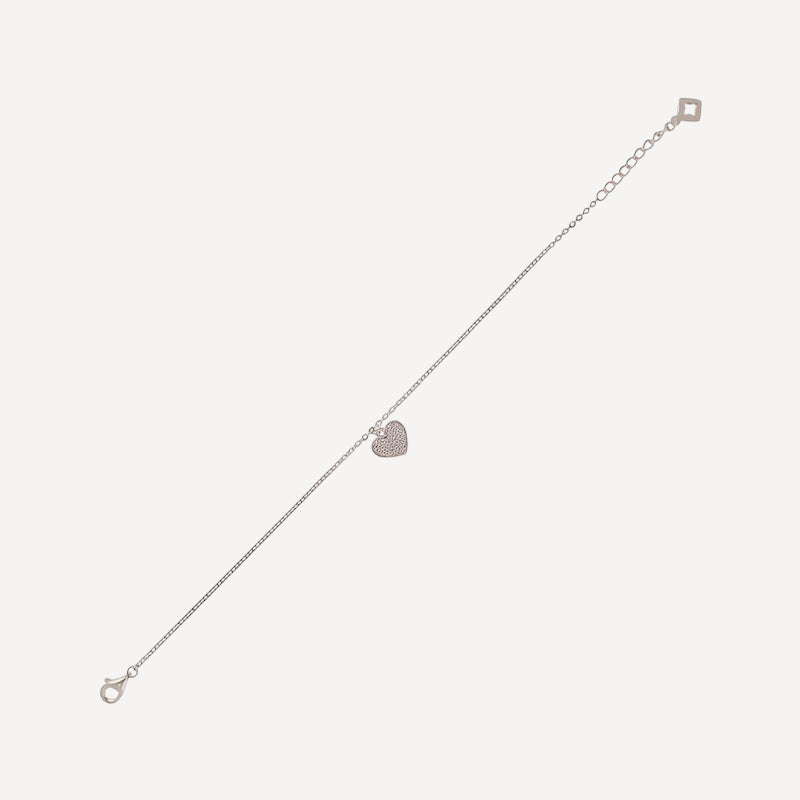 Delicate Heart Pendant Bracelet – Silver Chain with CZ Accents