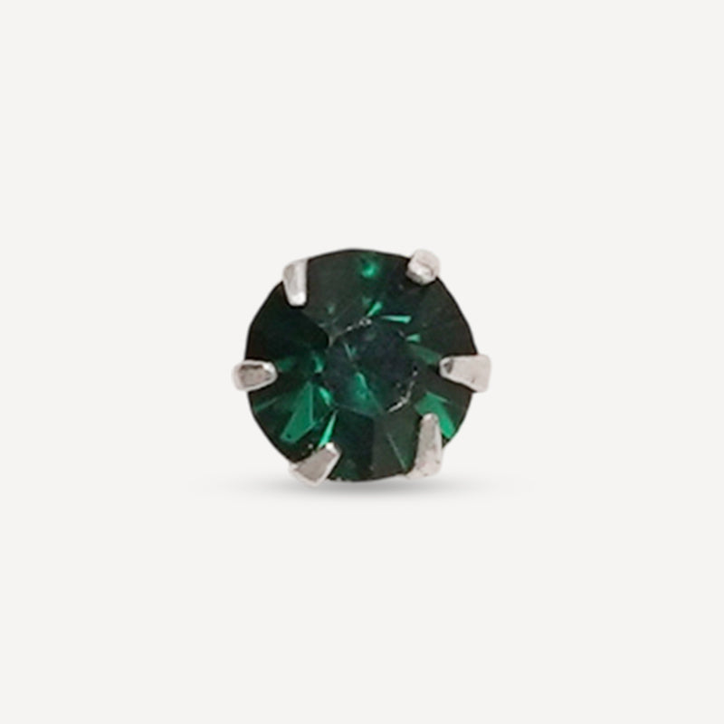 925 Silver Nosepin with Emerald Green CZ Stone – Round Cut Stud