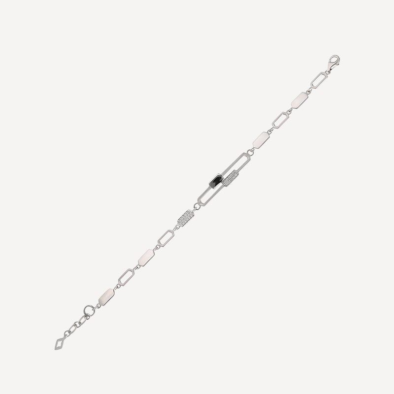 Geometric Silver Link Bracelet with Black Accent