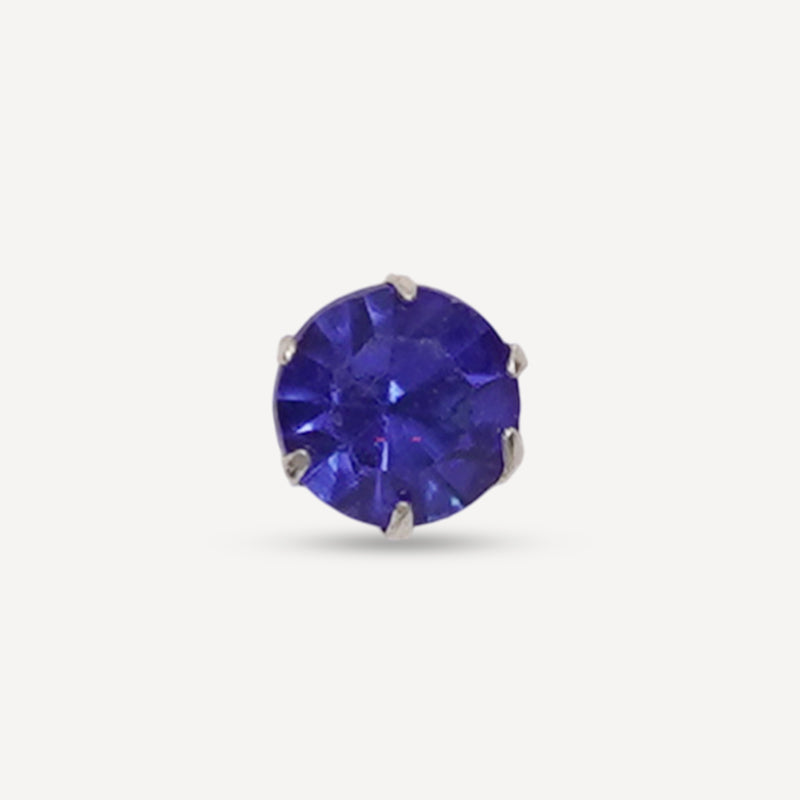 925 Silver Nosepin with Royal Blue CZ Stone – Round Solitaire Stud