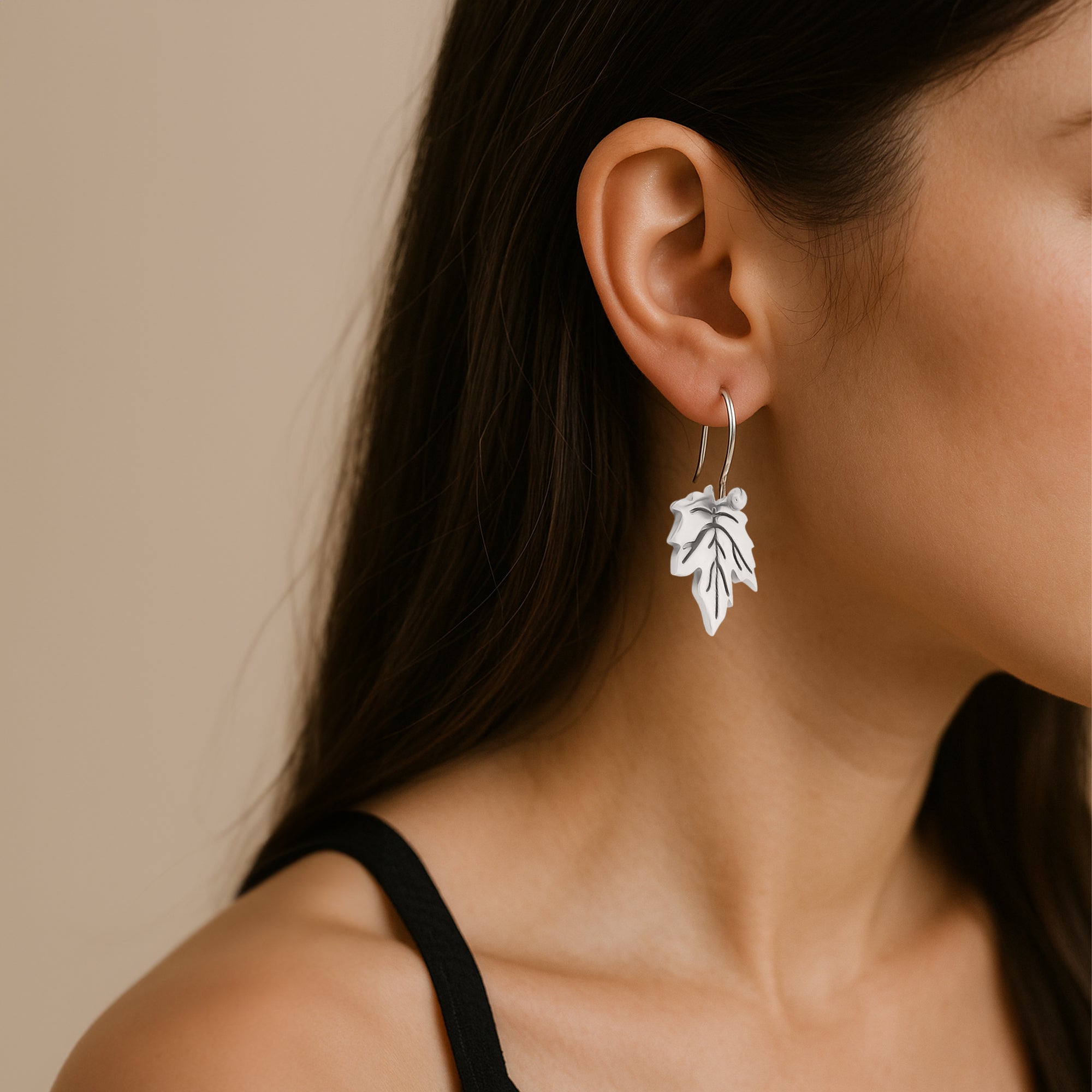 Sterling Silver Maple Leaf Drop Earrings