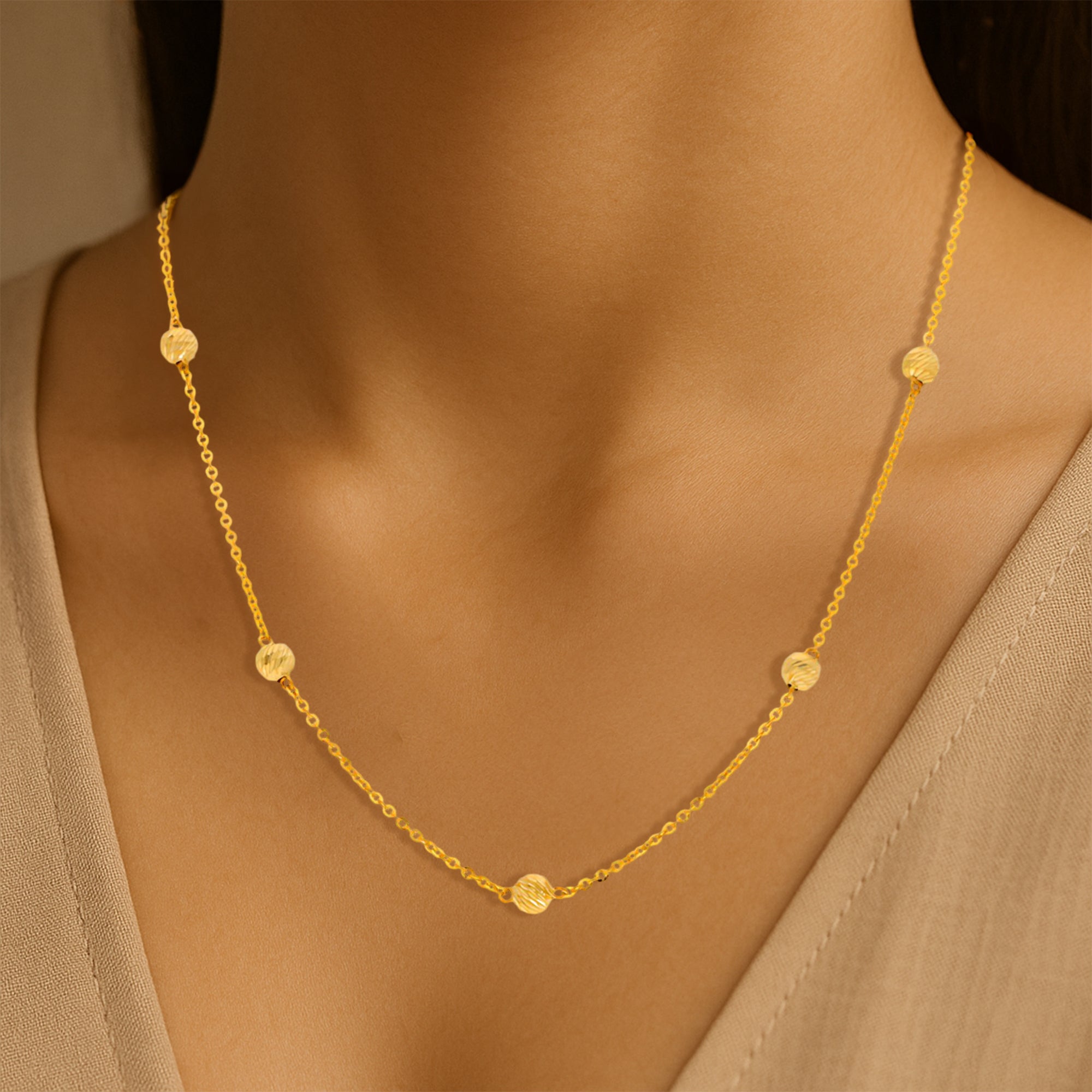 Gold-Plated Silver Beaded Chain Necklace