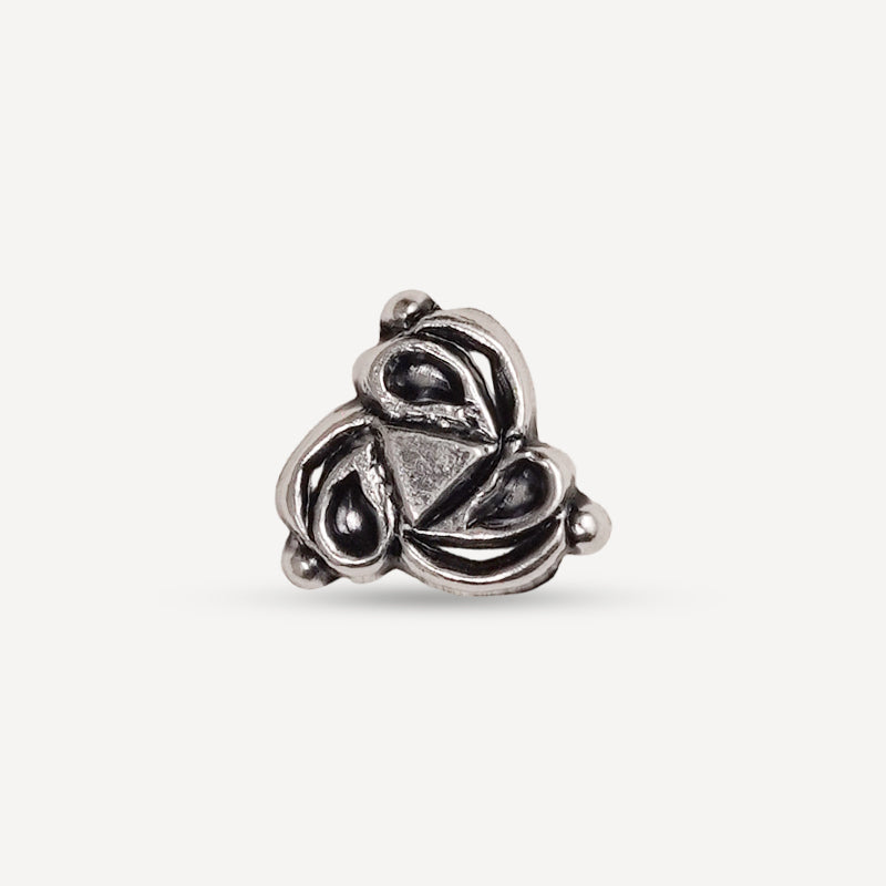 Oxidised Silver Nosepin with Tribal Teardrop Motif