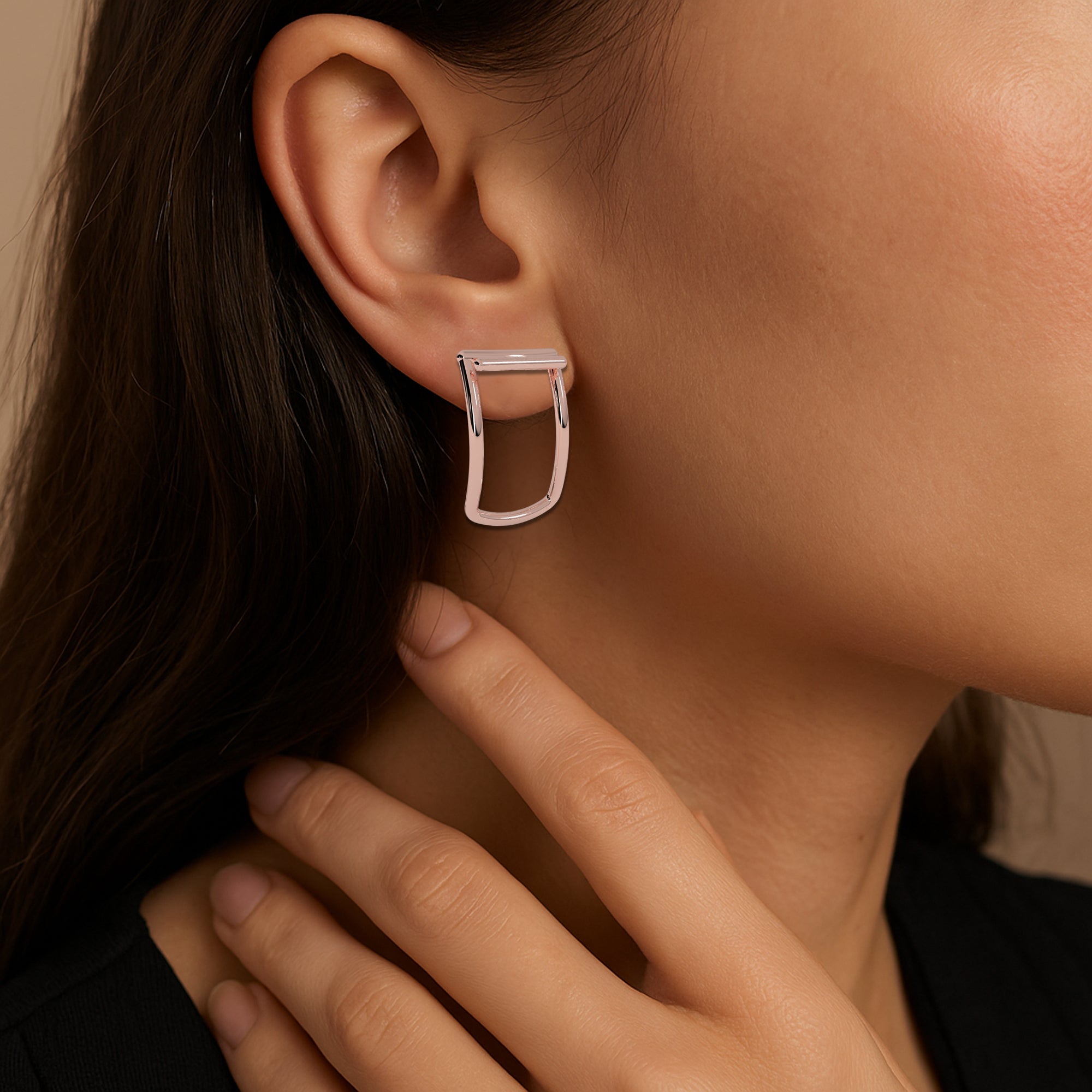 Rose Gold-Plated Geometric Hoop Earrings
