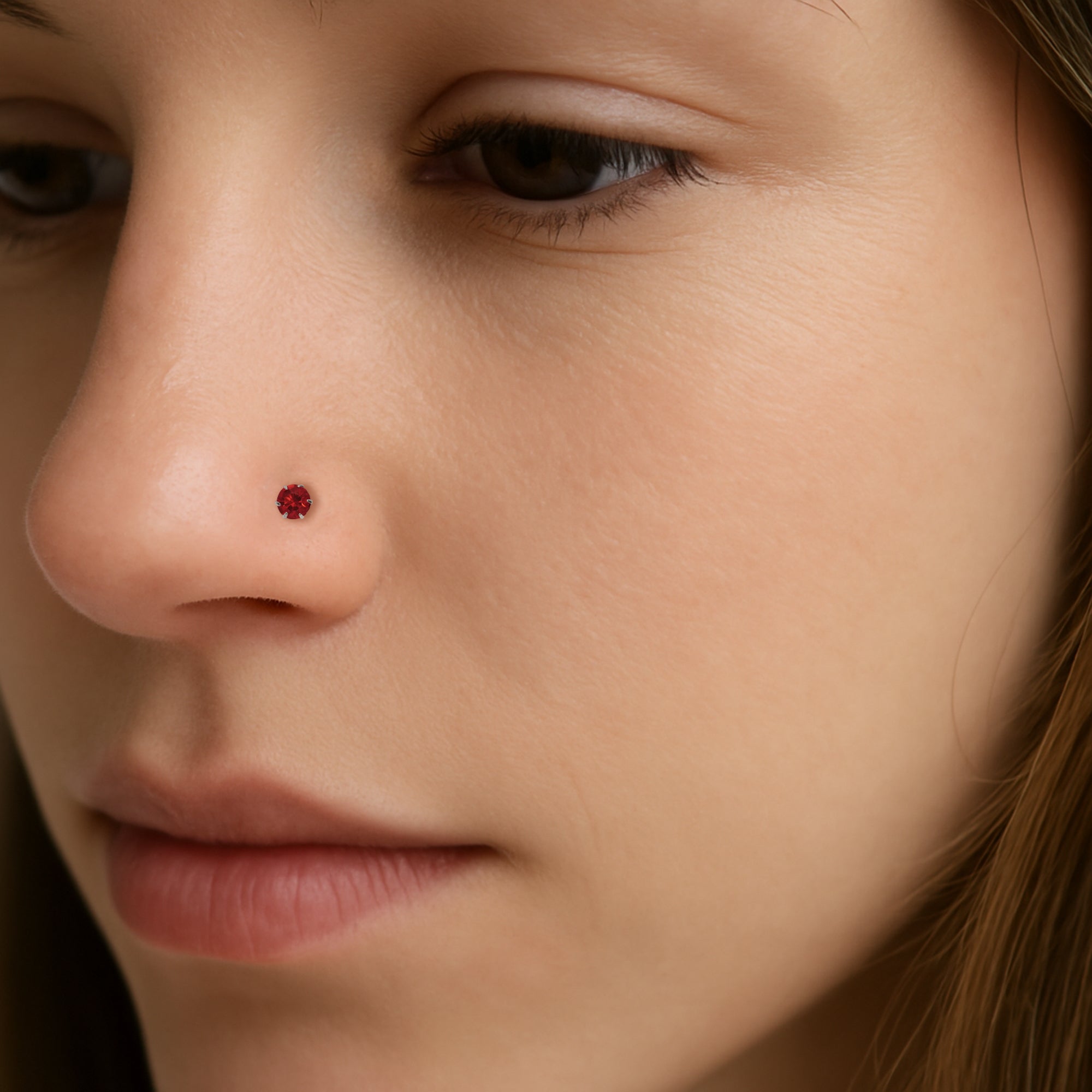 925 Silver Nosepin with Ruby Red CZ Stone – Classic Round Stud