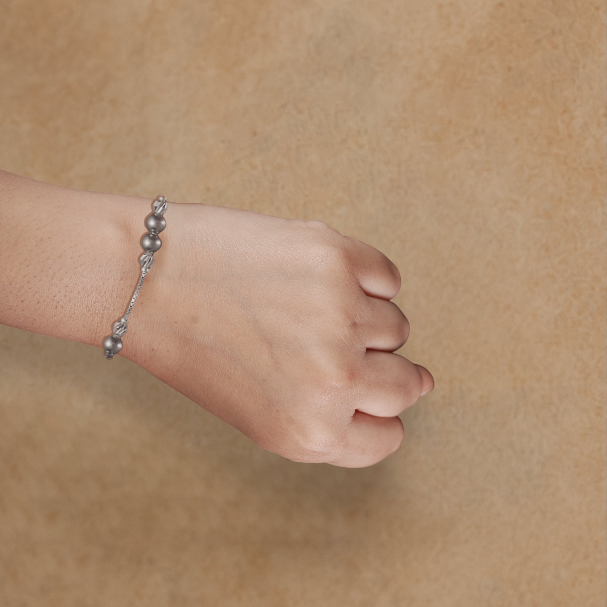 Matte Silver Beaded Bracelet with Textured Accent Spacers
