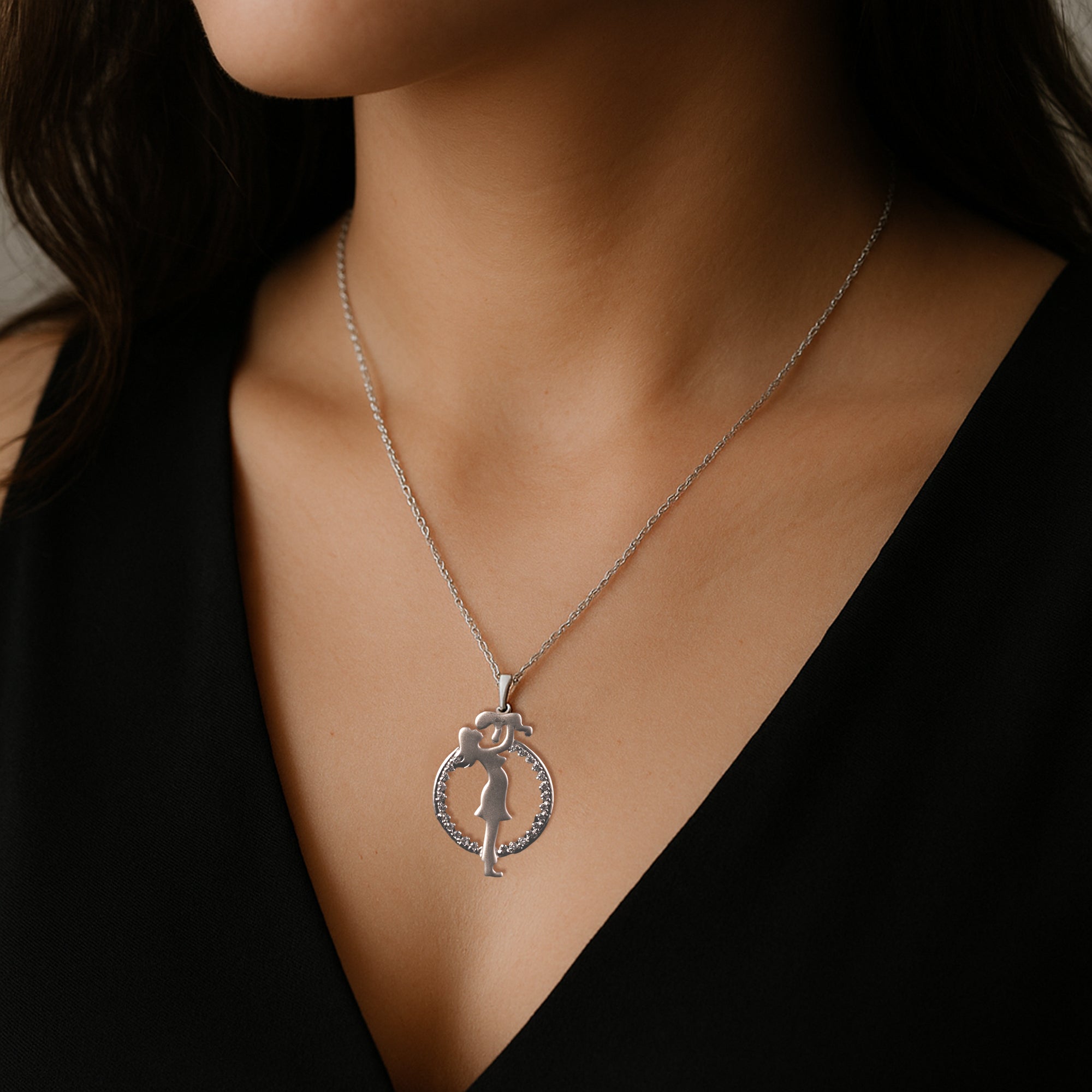 Sterling Silver Mother & Child Pendant Necklace