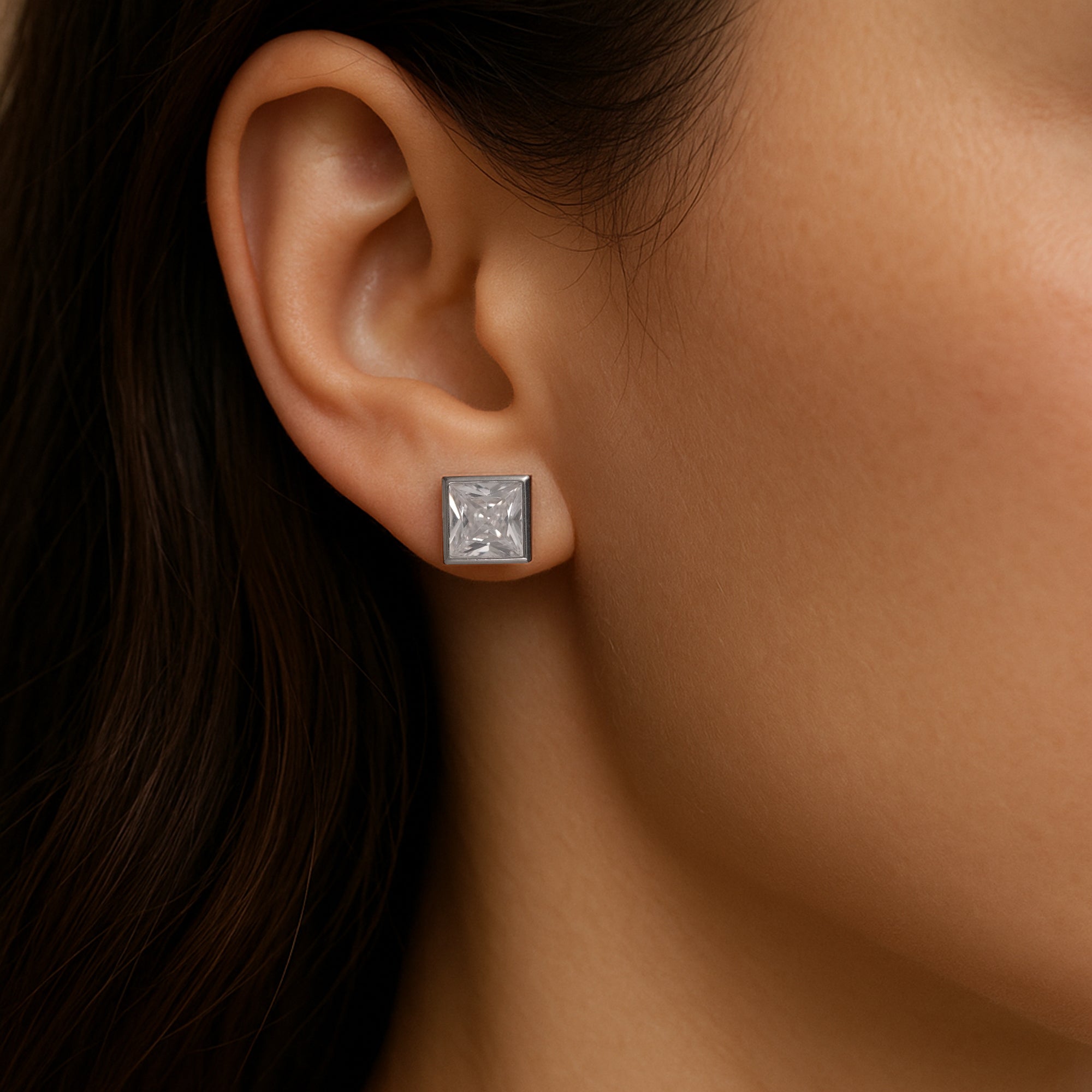 Princess-Cut CZ Stud Earrings in Sterling Silver