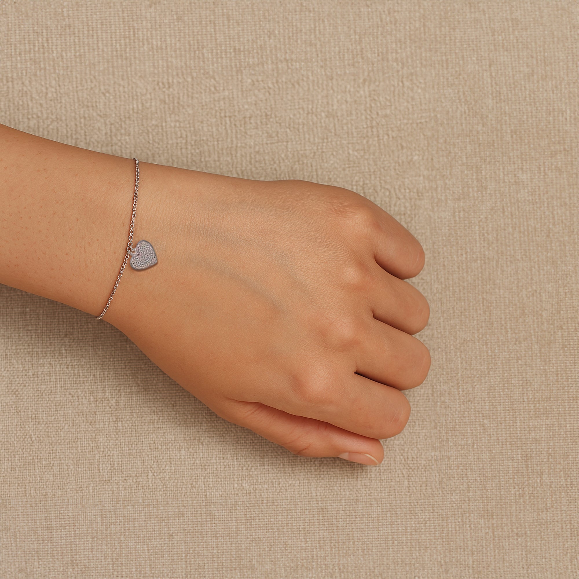 Delicate Heart Pendant Bracelet – Silver Chain with CZ Accents