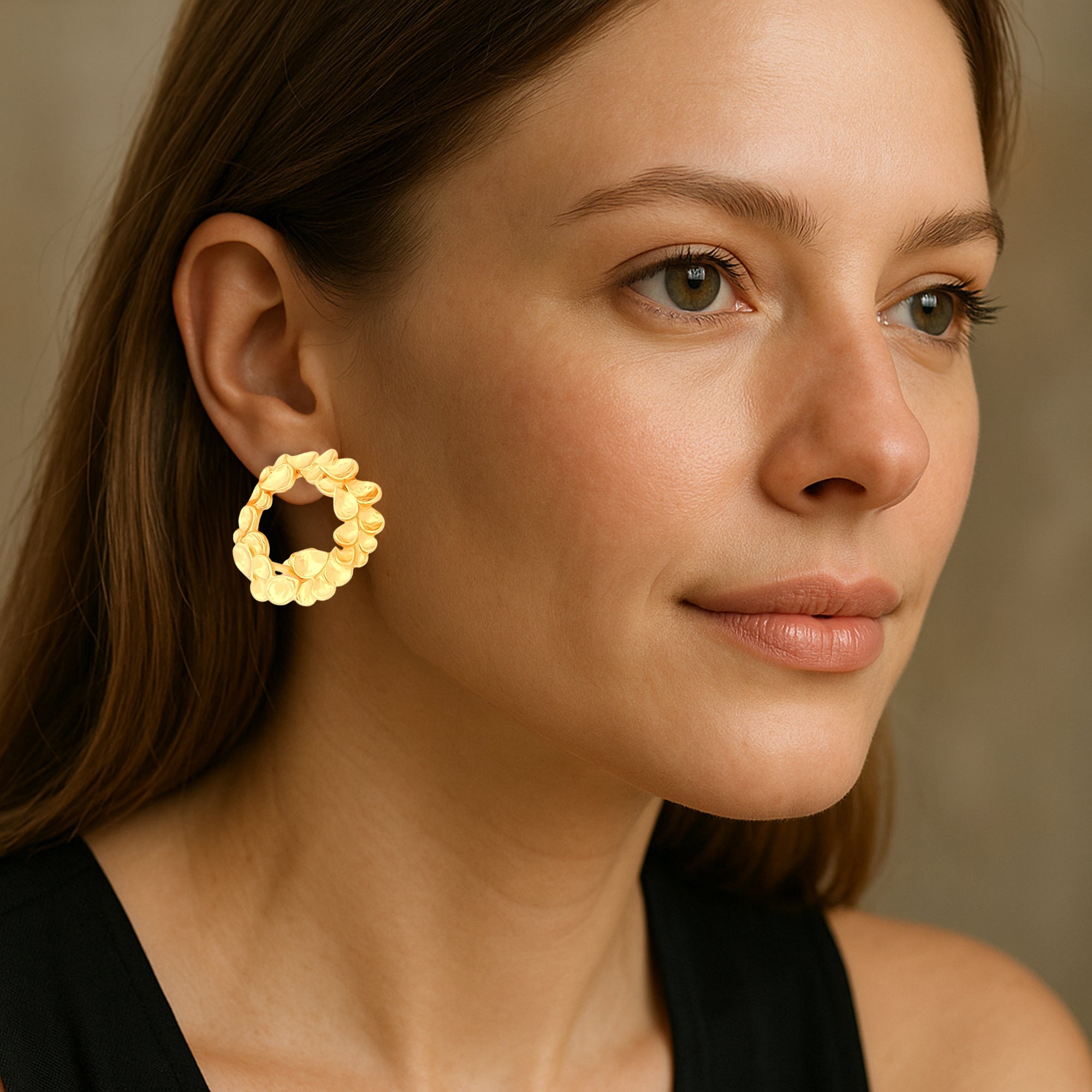 Gold-Plated Petal Loop Stud Earrings