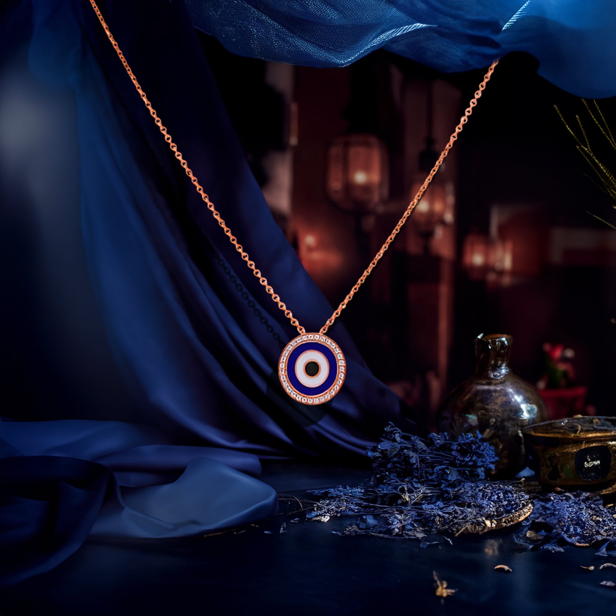 Rose Gold Evil Eye Pendant Necklace