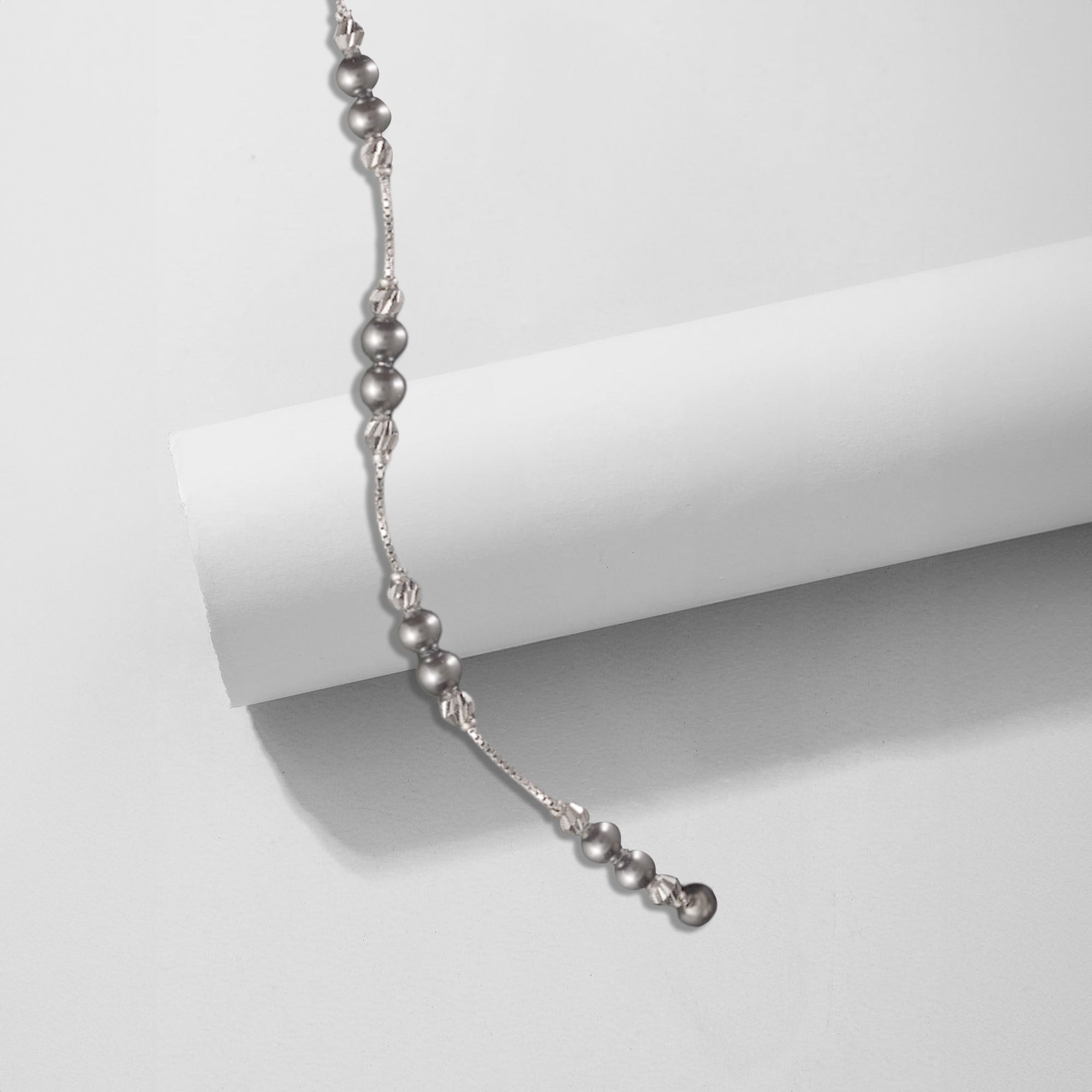Matte Silver Beaded Bracelet with Textured Accent Spacers