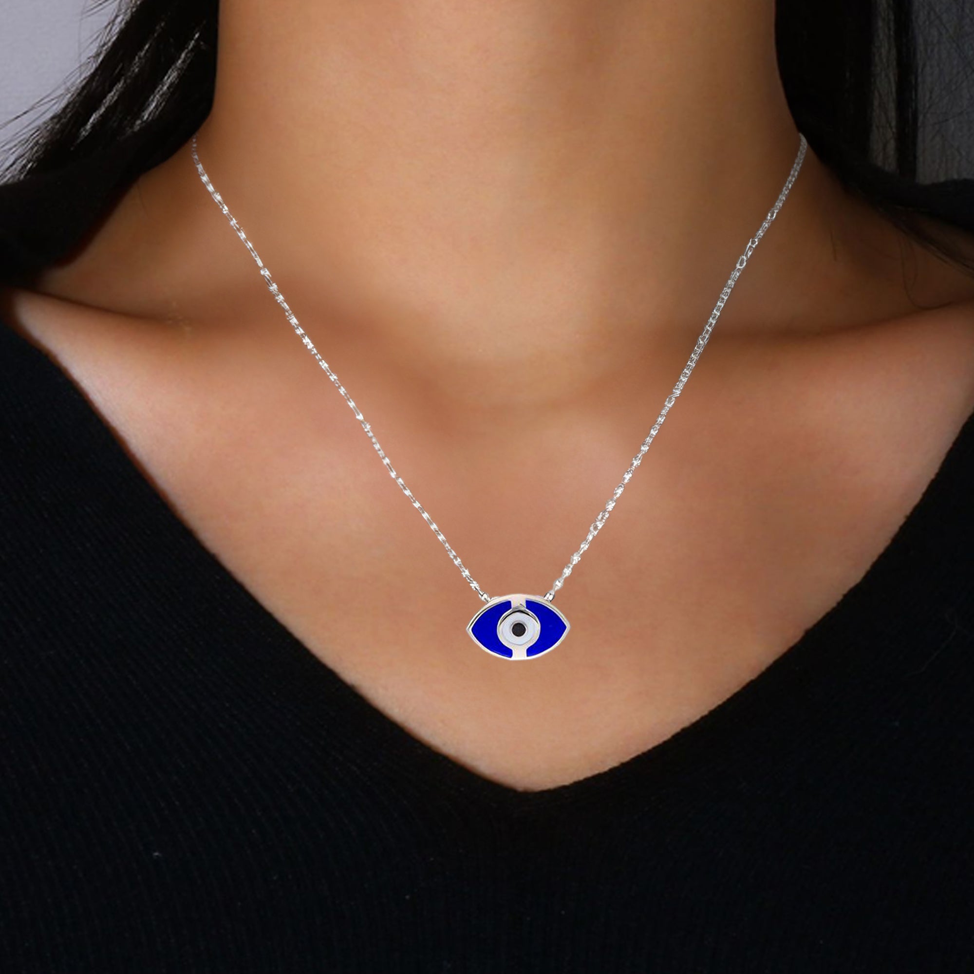 Silver Blue Evil Eye Necklace