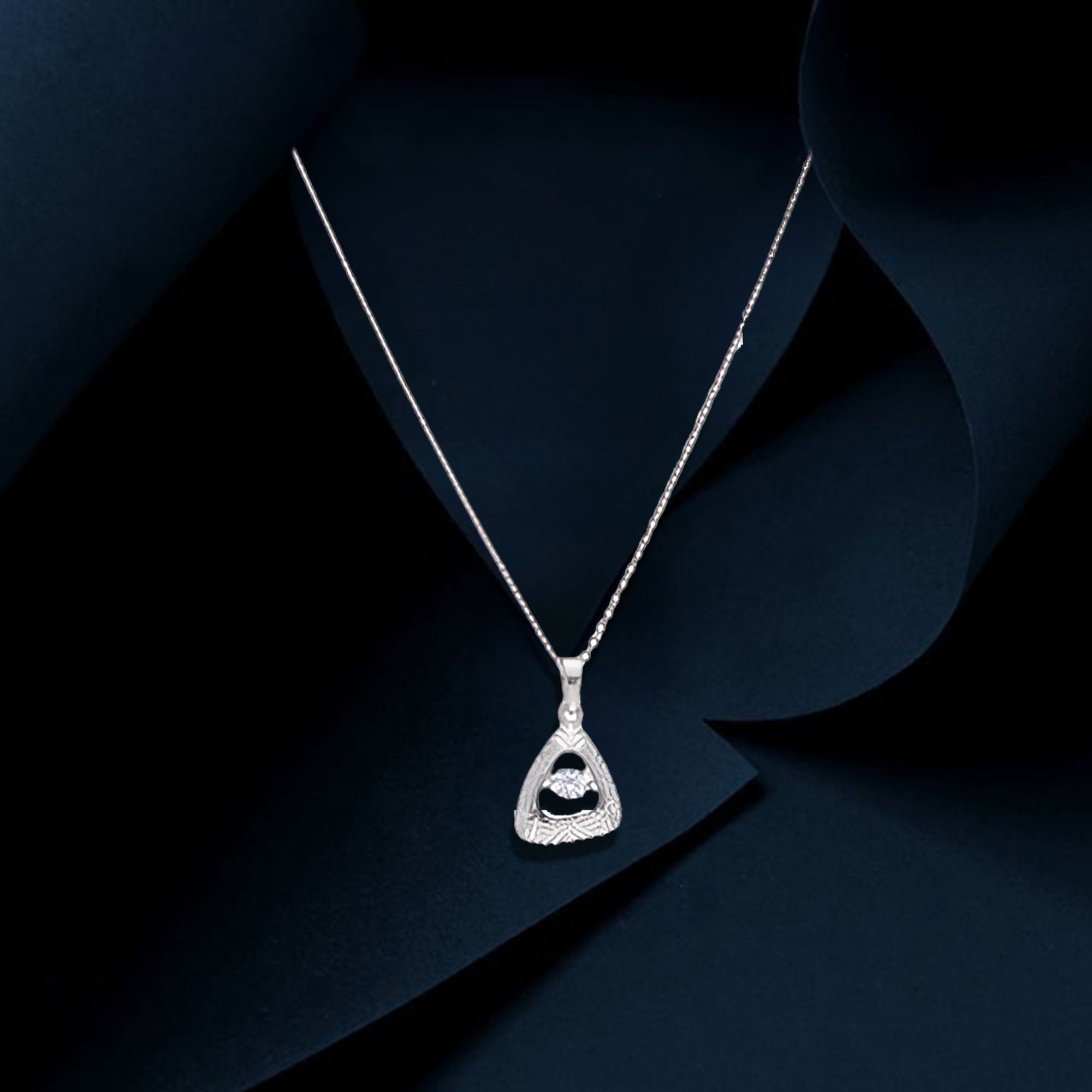 Sterling Silver Textured Triangle Pendant Necklace
