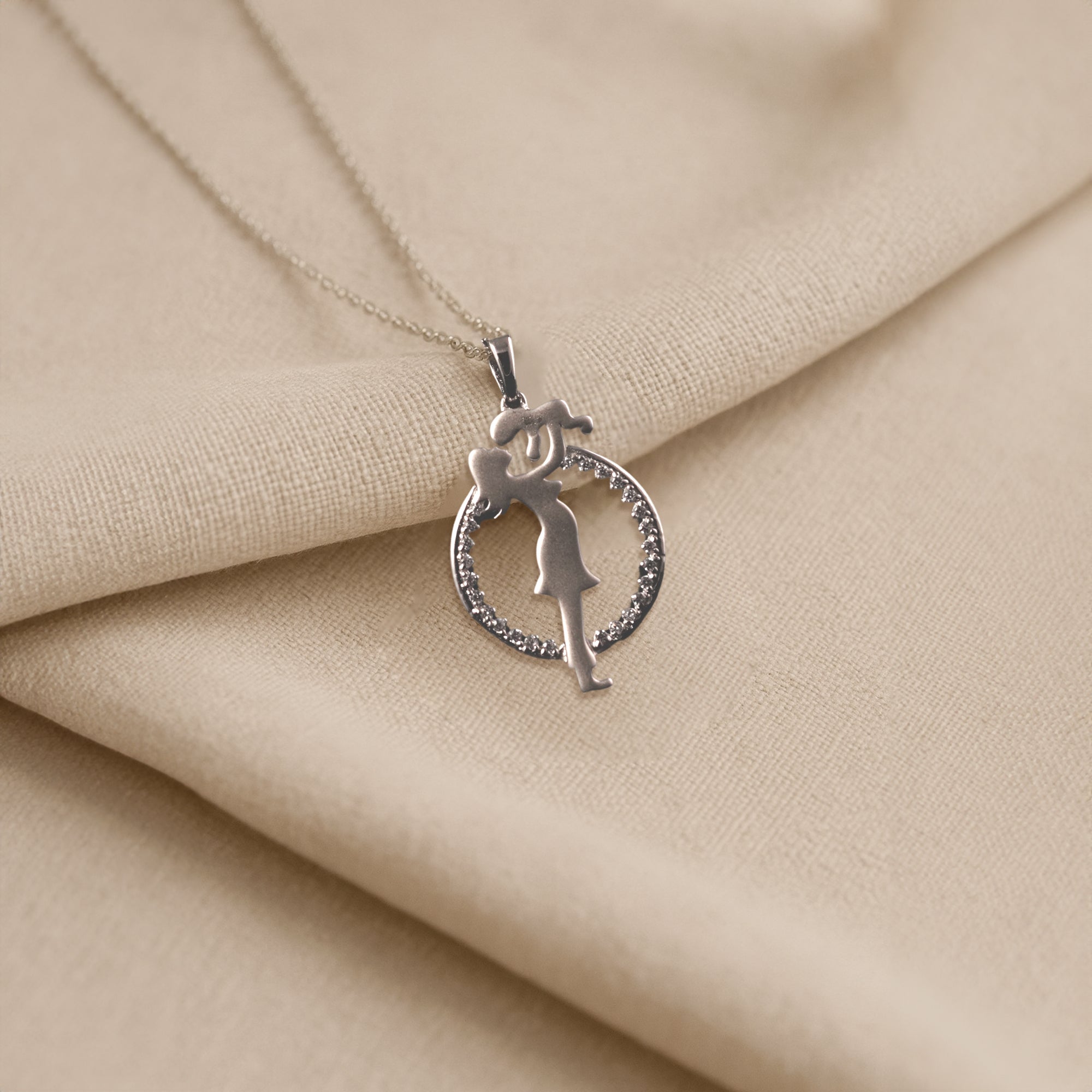 Sterling Silver Mother & Child Pendant Necklace