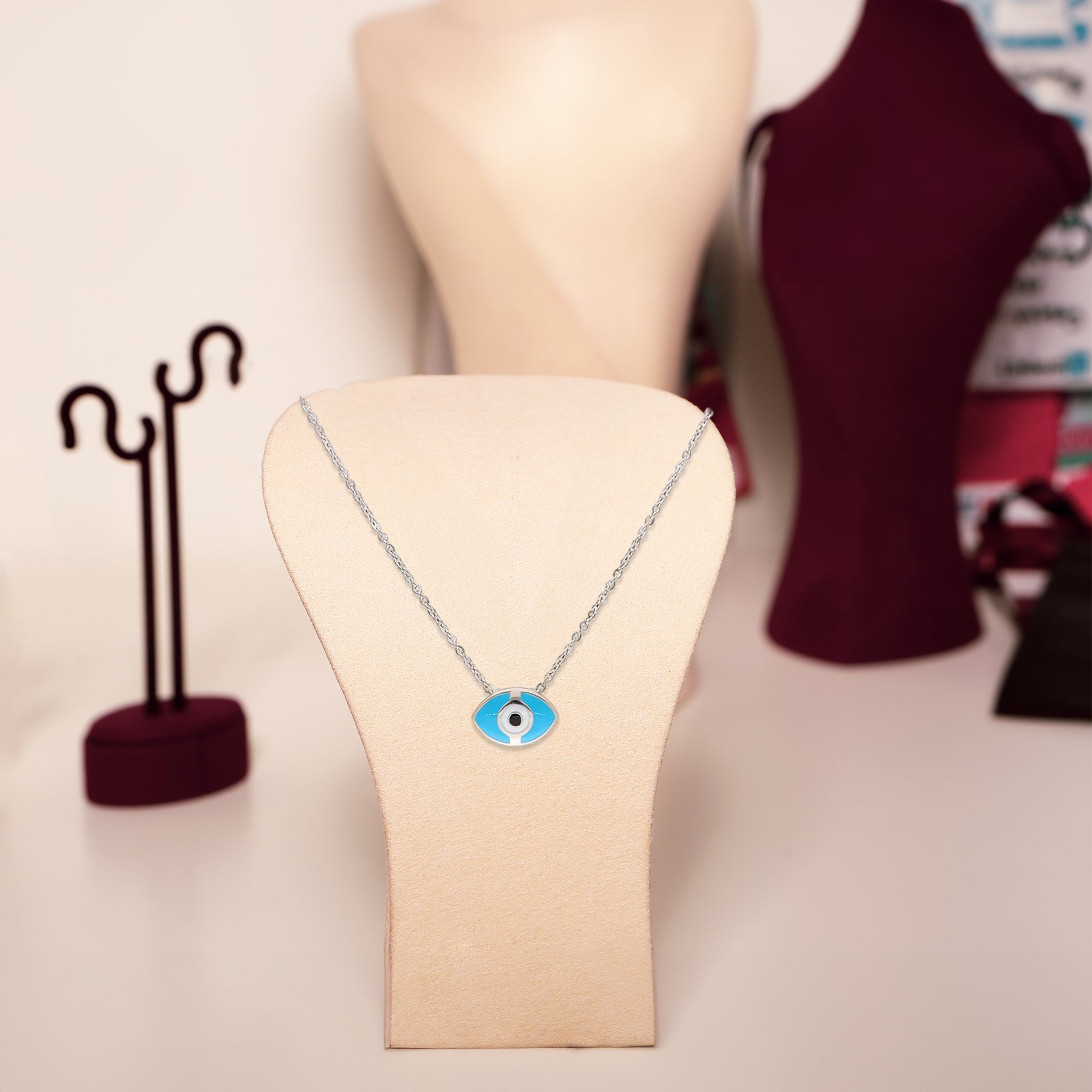 Sky Blue Evil Eye Necklace – Minimal Enamel Pendant on Silver Chain