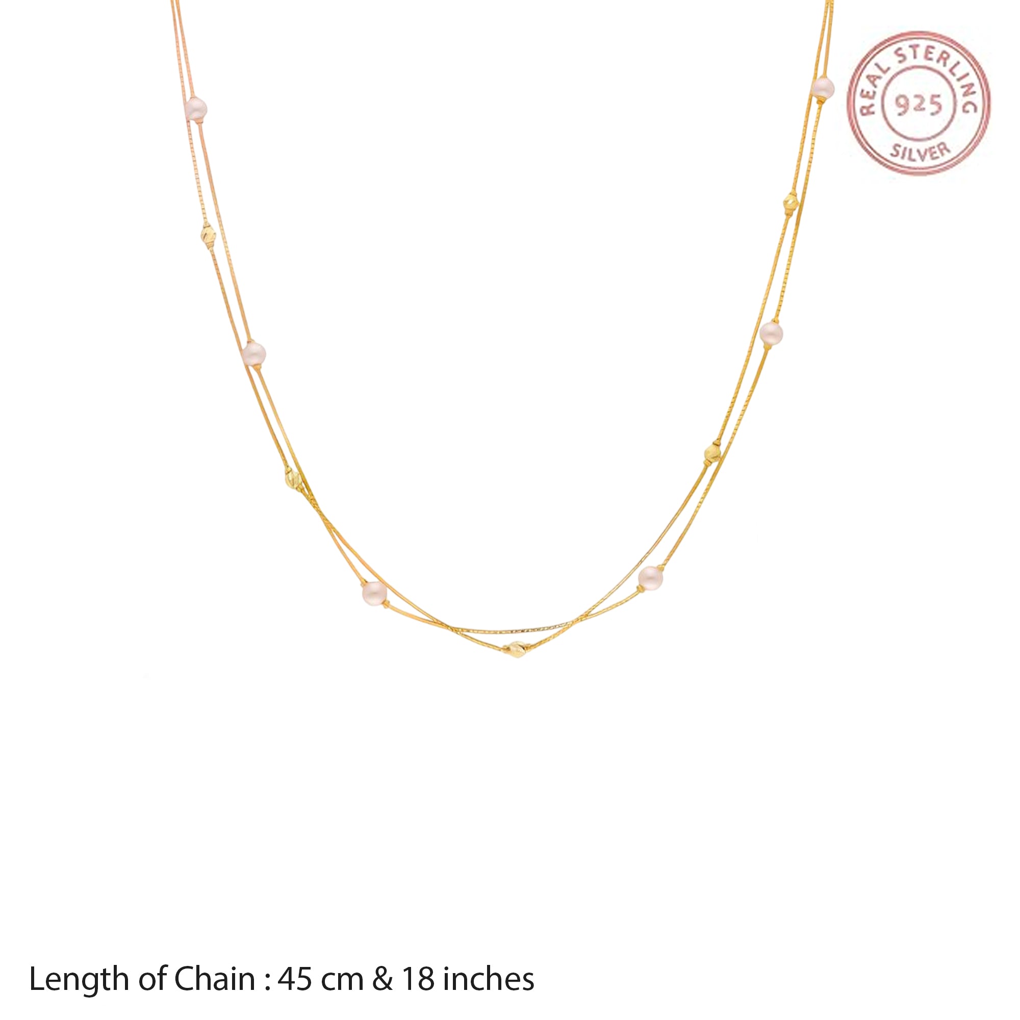 Dual-Tone Gold-Plated Silver Necklace with Pearls and Beads