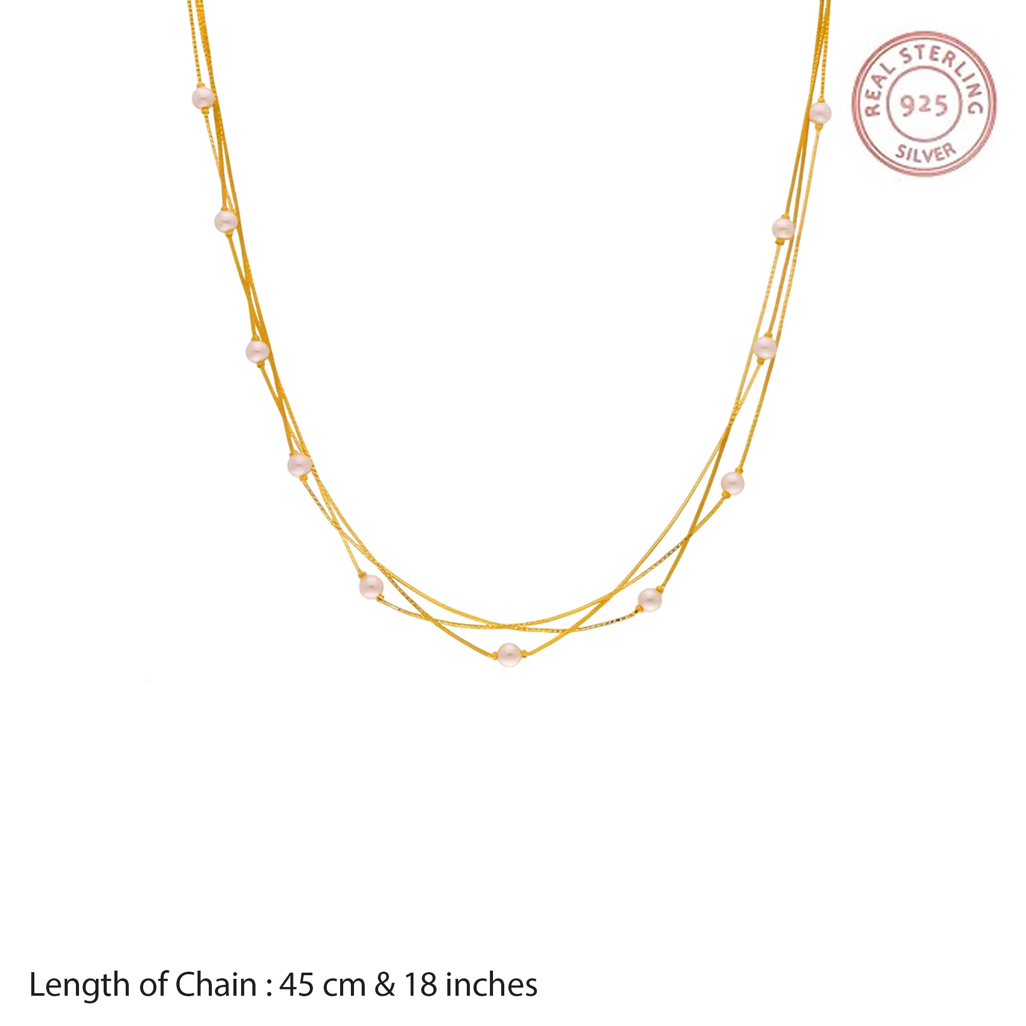 Multi-Strand Gold-Plated Silver Necklace with Pearls