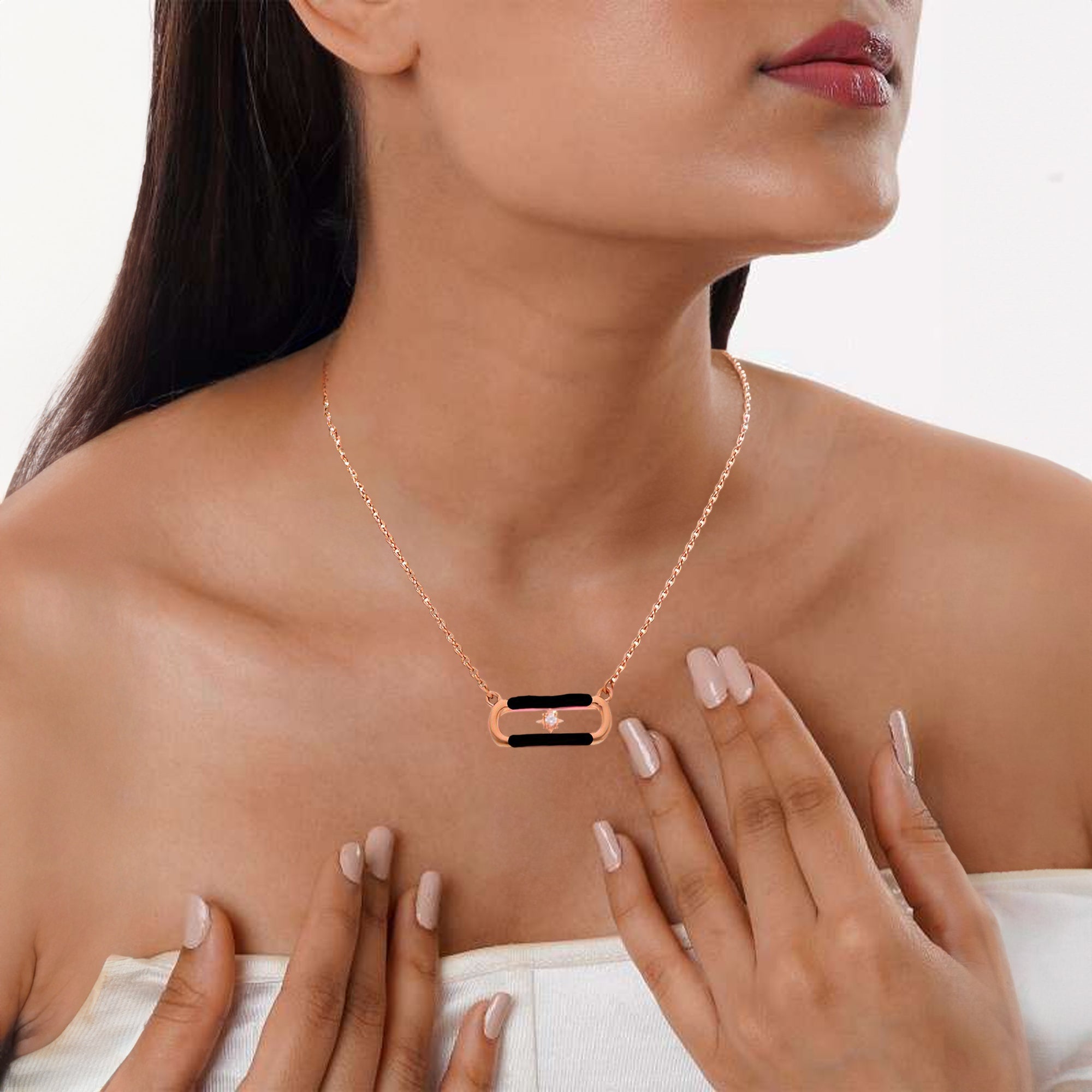 Rose Gold Starburst Bar Pendant Necklace