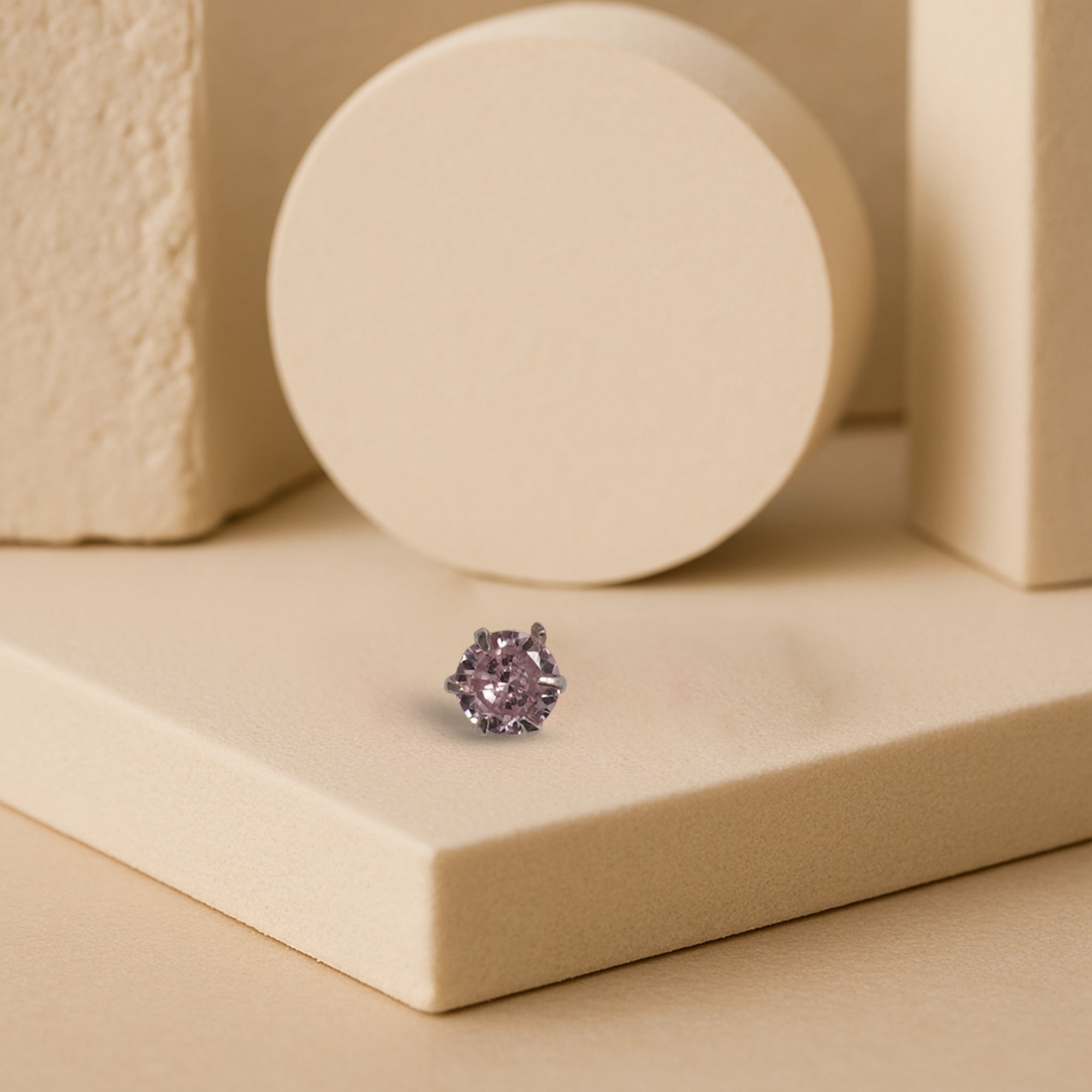 925 Silver Nosepin with Light Pink CZ Stone – Round Solitaire Stud
