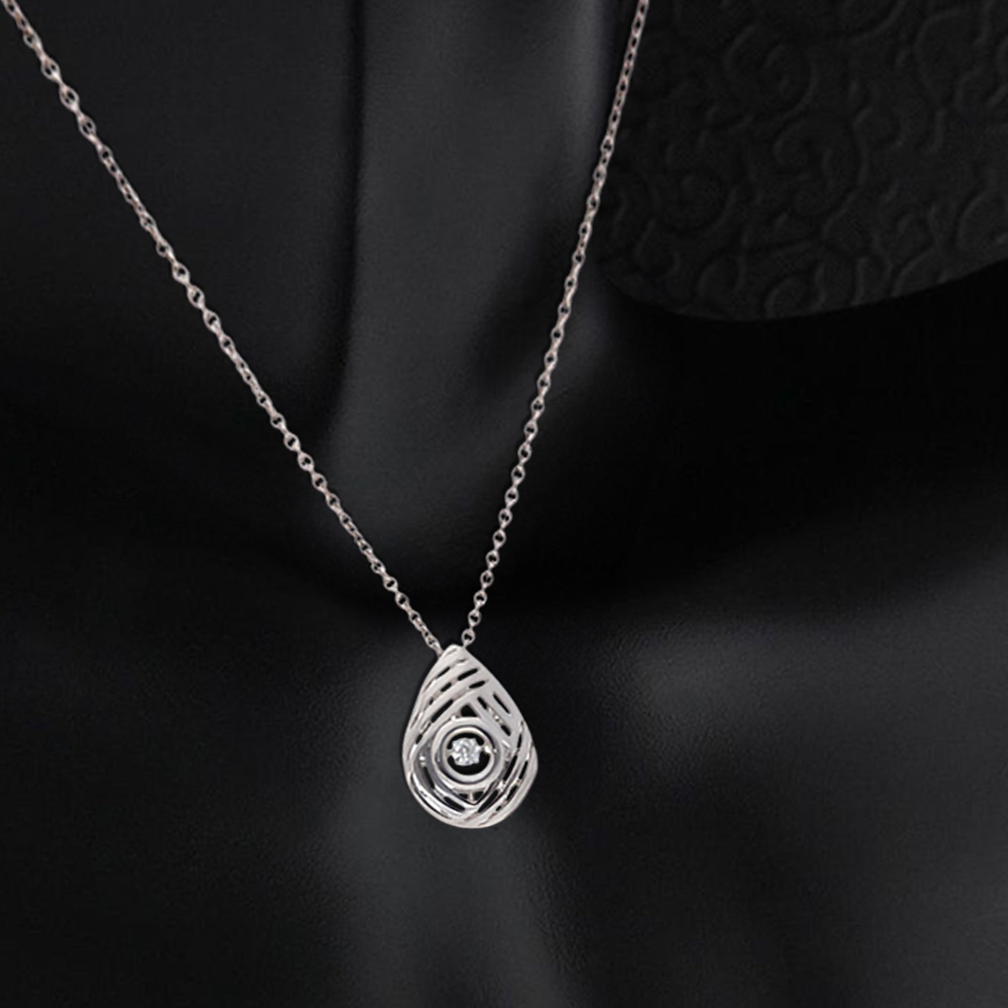 Sterling Silver Teardrop Pendant Necklace with Cubic Zirconia