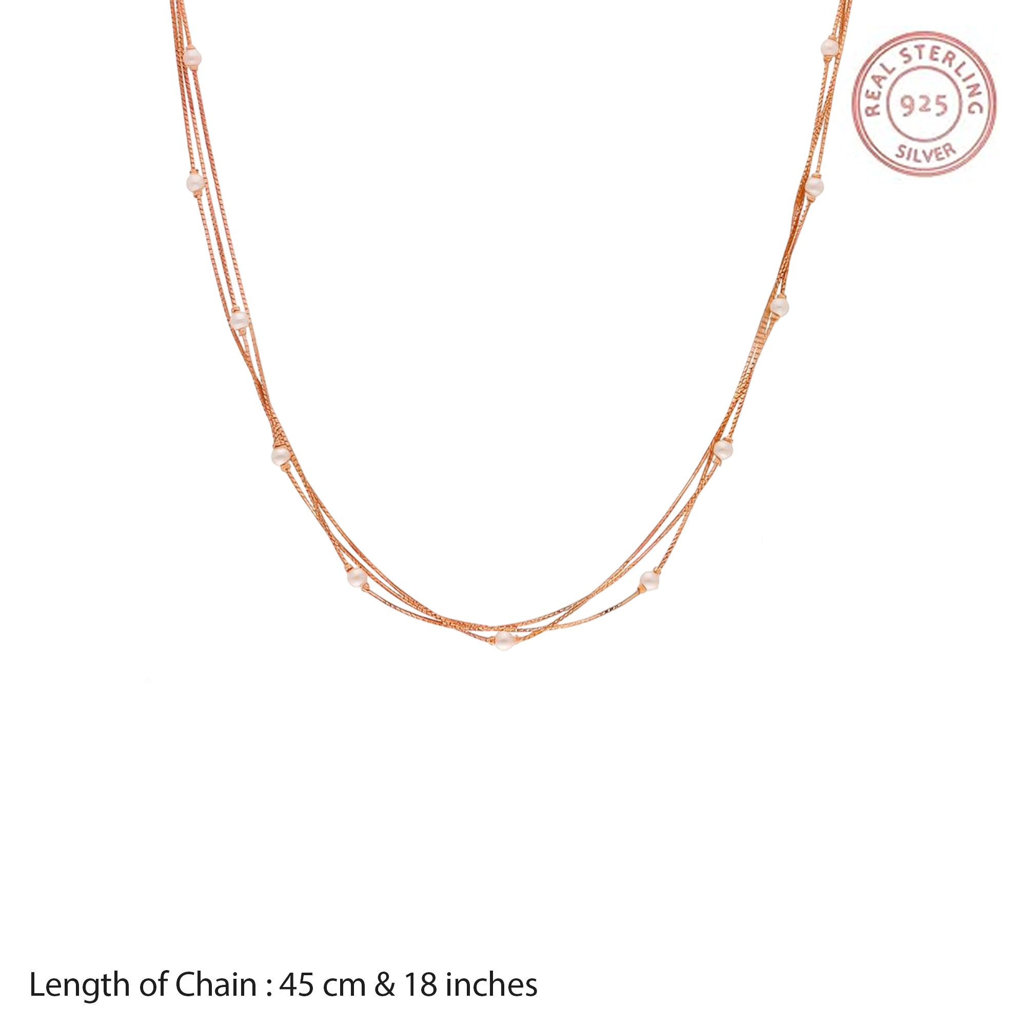 Multi-Strand Rose Gold-Plated Silver Necklace with Pearls