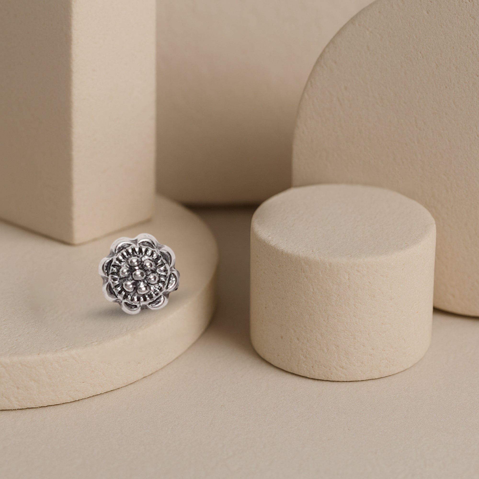 Oxidised Silver Floral Nosepin – Vintage Blossom Design