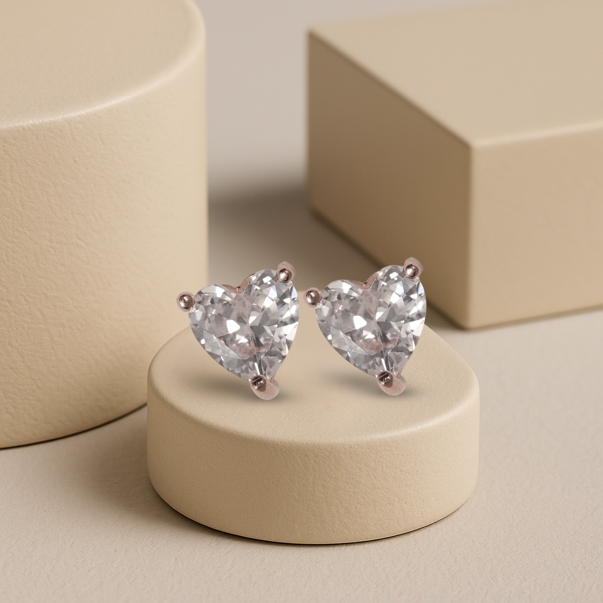 Heart-Shaped Crystal Stud Earrings – Rose Gold Plated Sparkle
