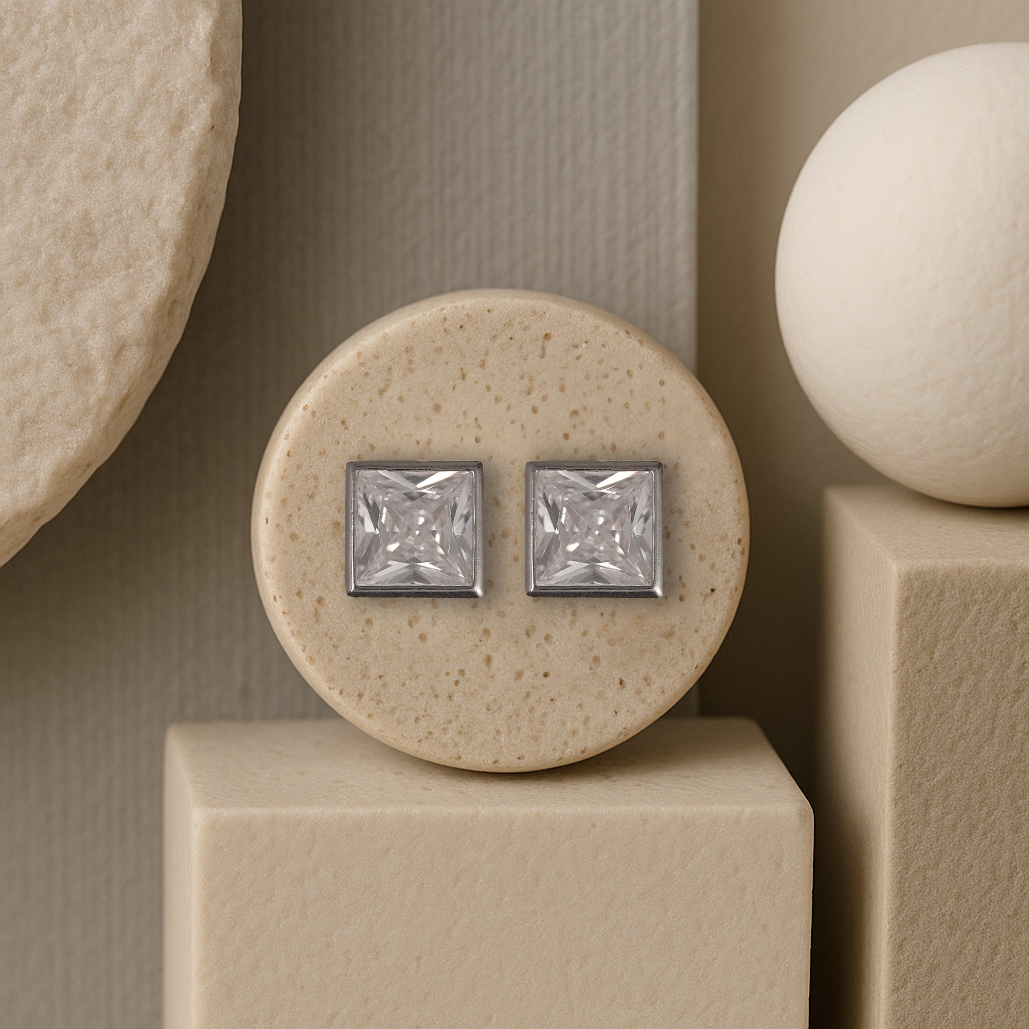 Princess-Cut CZ Stud Earrings in Sterling Silver