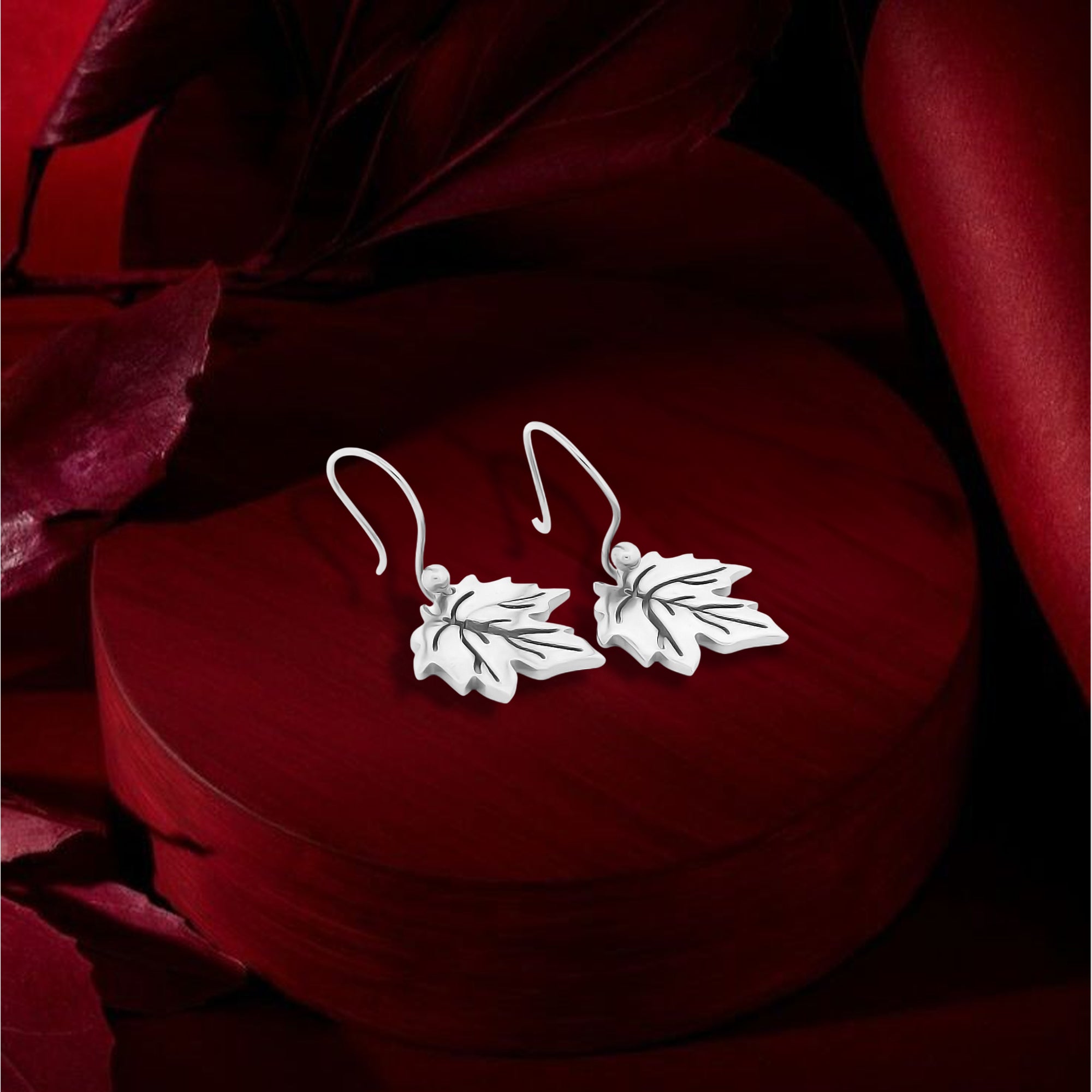 Sterling Silver Maple Leaf Drop Earrings