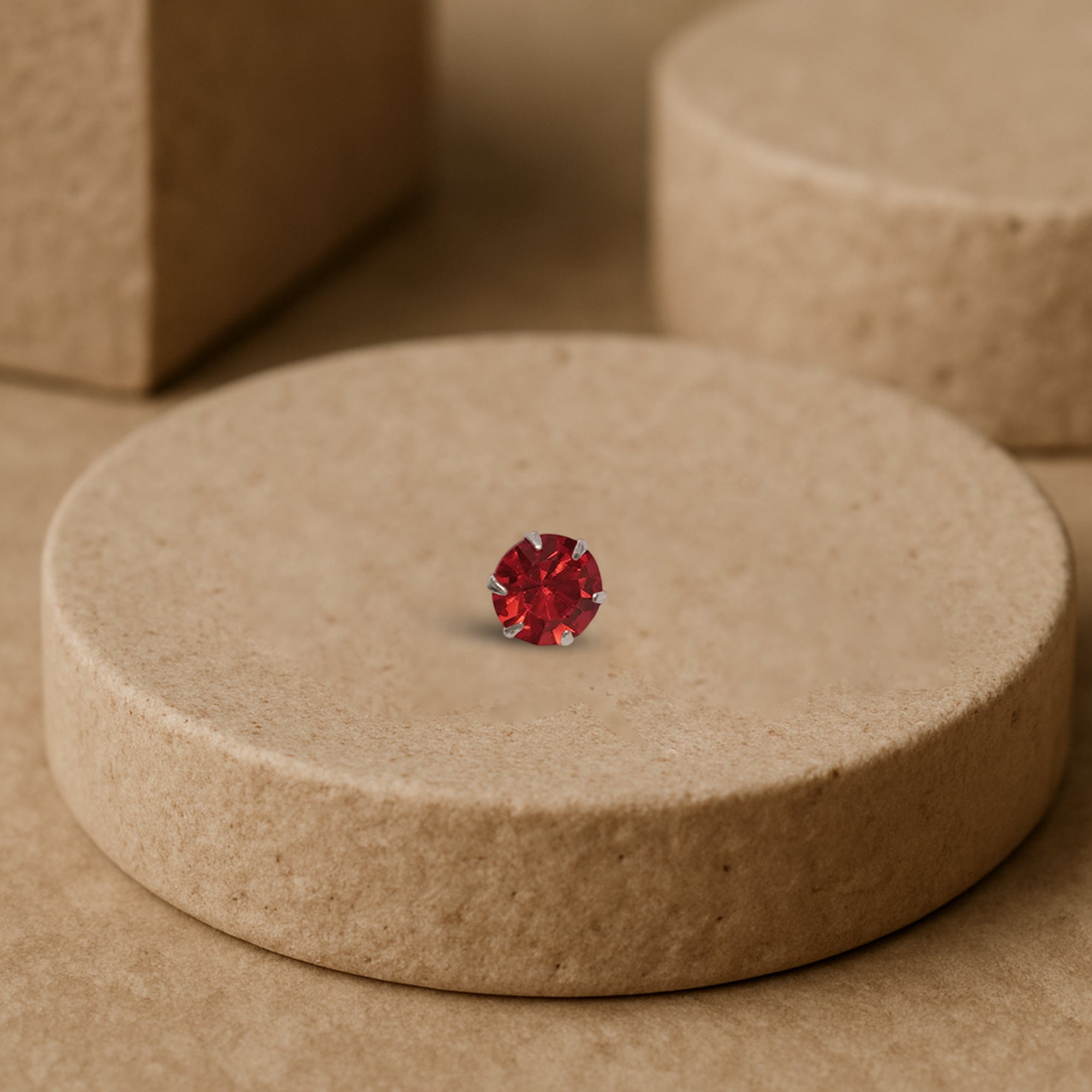 925 Silver Nosepin with Ruby Red CZ Stone – Classic Round Stud