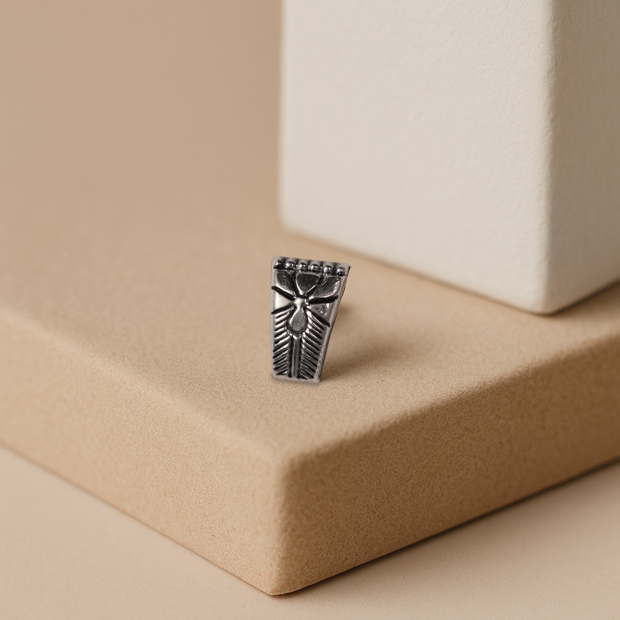 Oxidised Silver Nosepin with Engraved Floral Tribal Motif