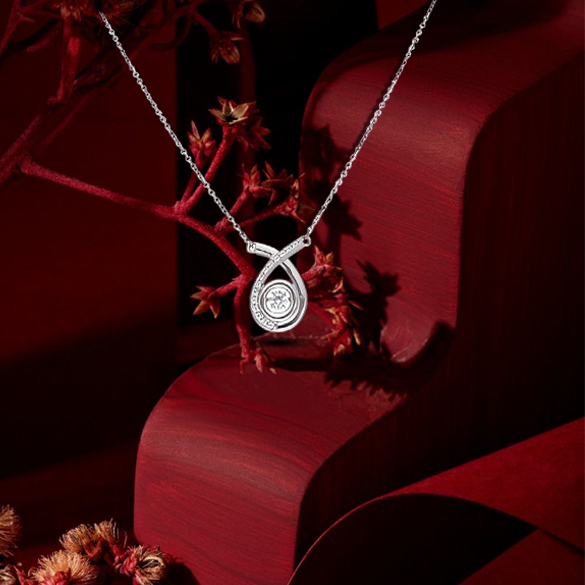 Elegant Sterling Silver Infinity Teardrop Necklace with Sparkling Center Stone