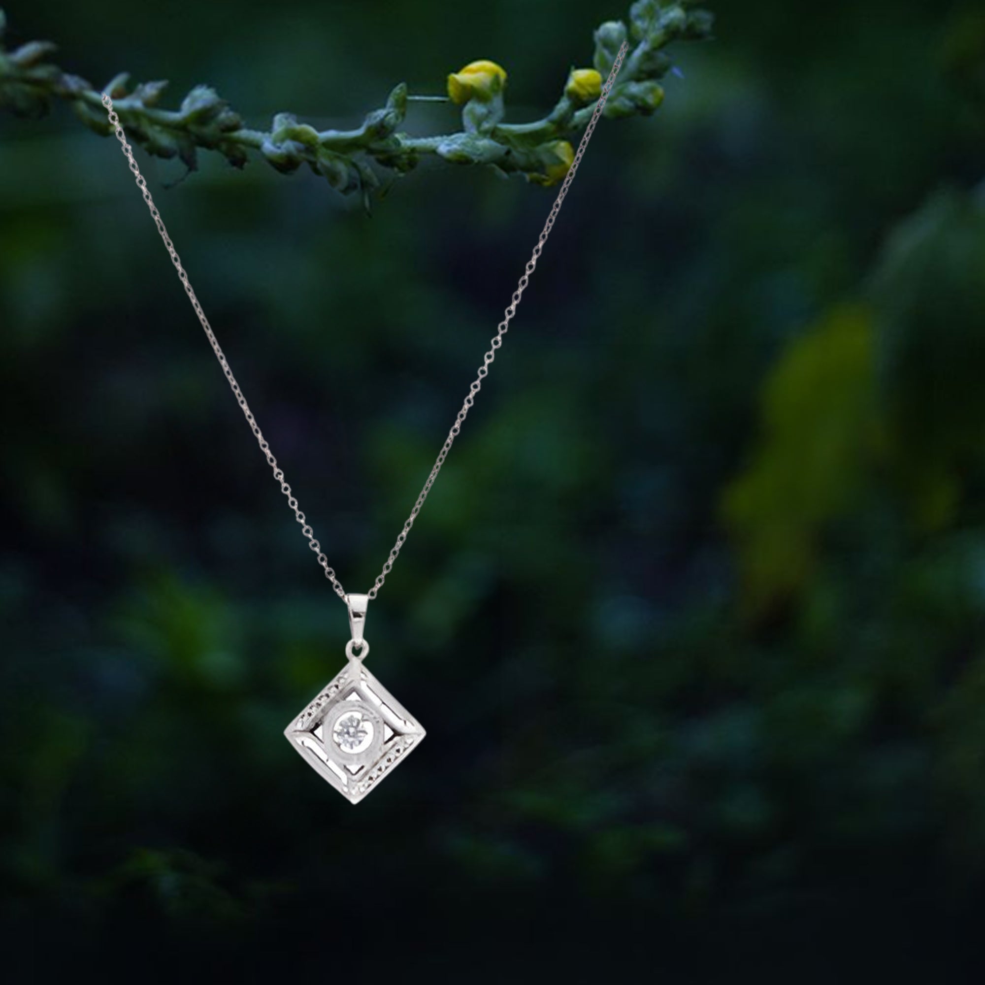 Sterling Silver Geometric Square Pendant Necklace