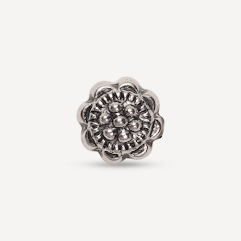 Oxidised Silver Floral Nosepin – Vintage Blossom Design