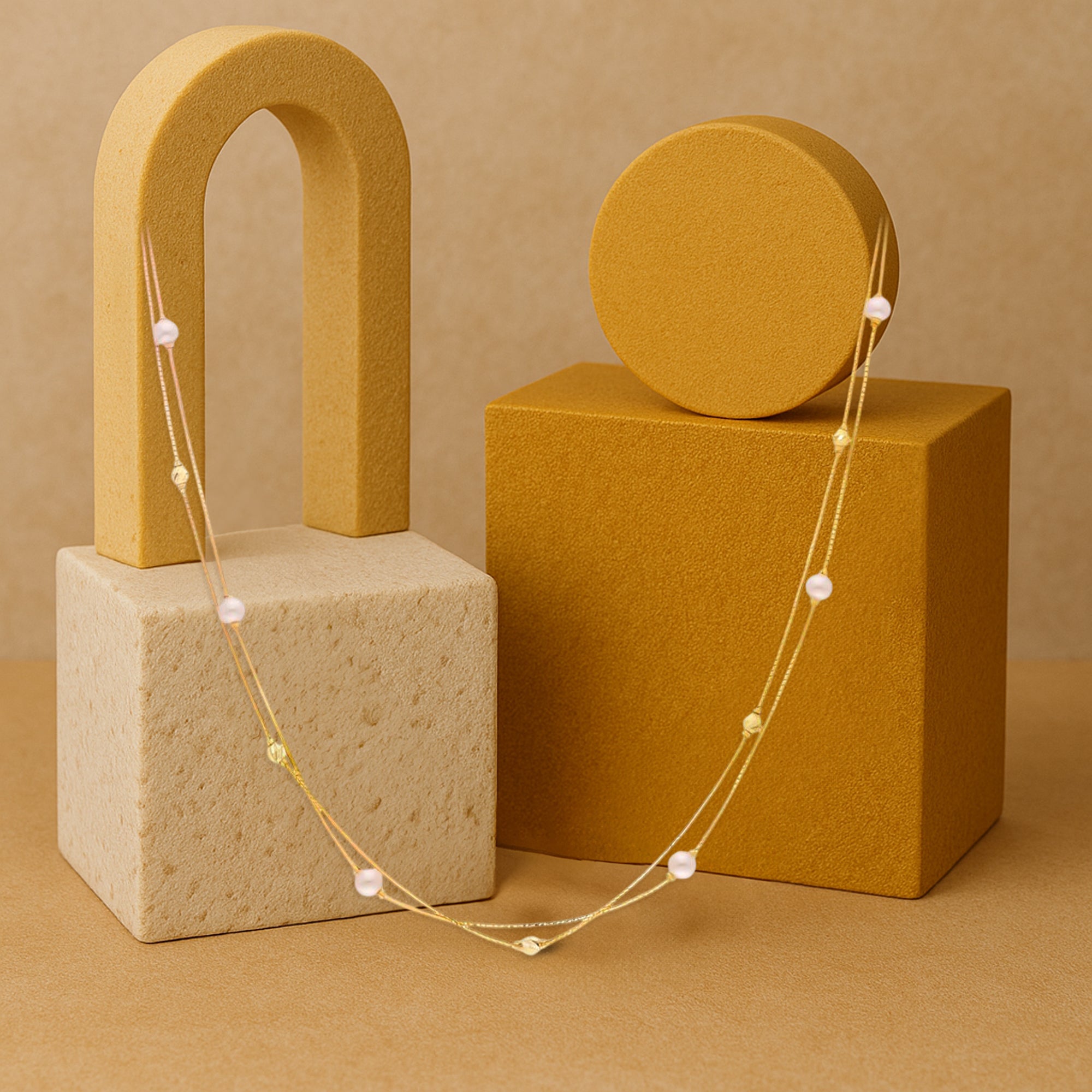 Dual-Tone Gold-Plated Silver Necklace with Pearls and Beads