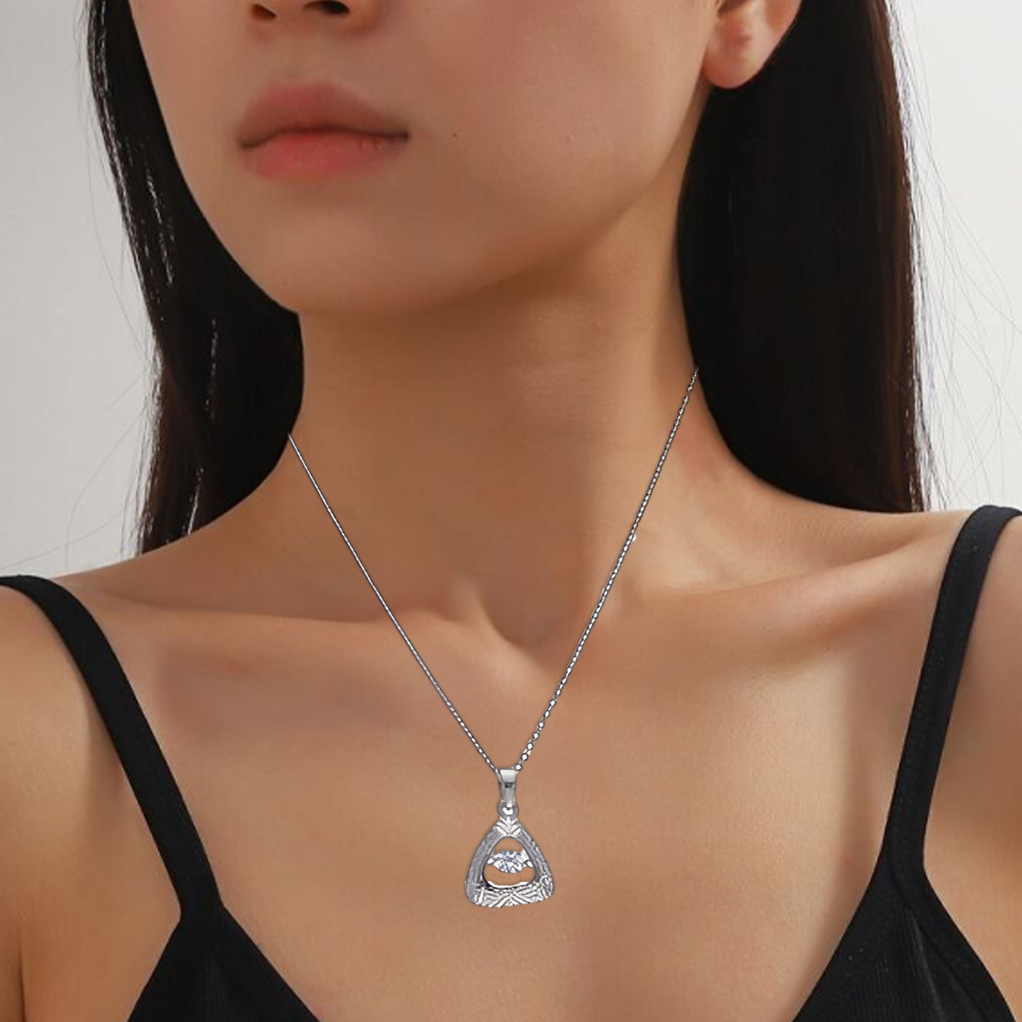Sterling Silver Textured Triangle Pendant Necklace