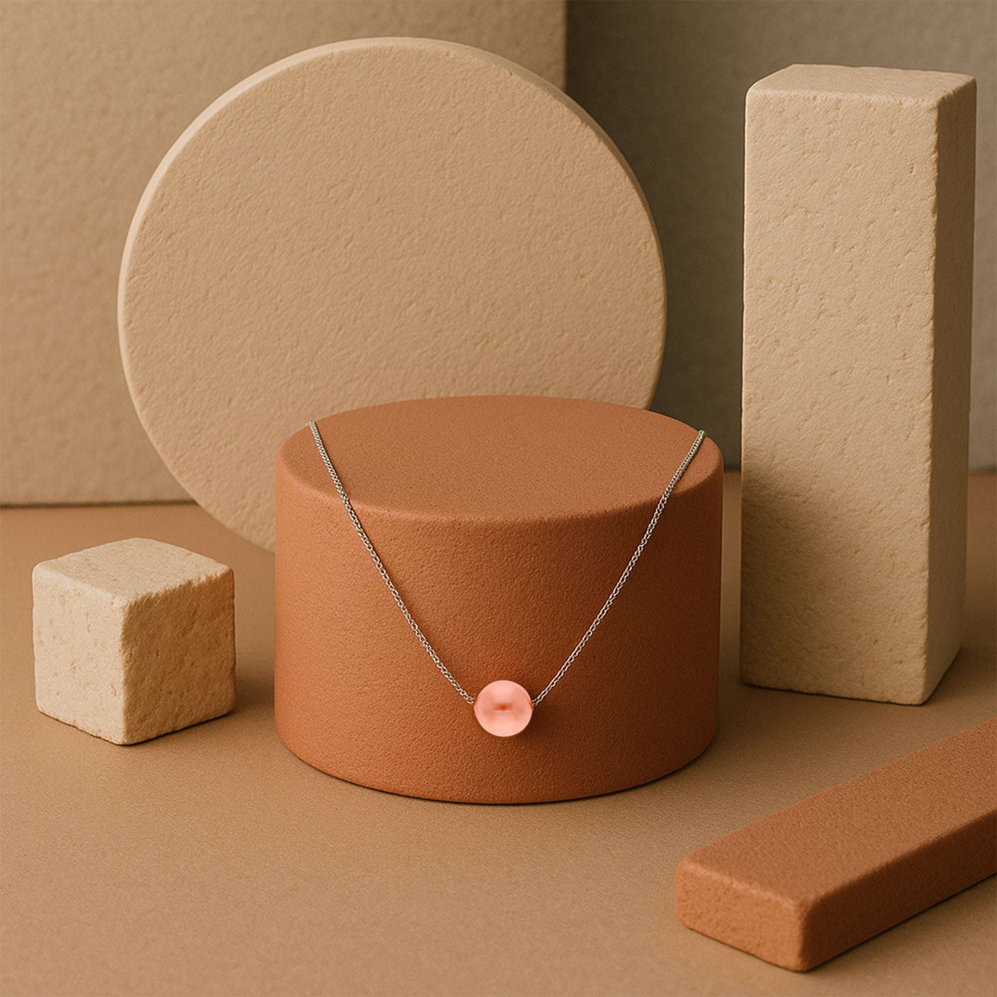 Minimal Peach Pearl Necklace – Single Bead on Silver Chain