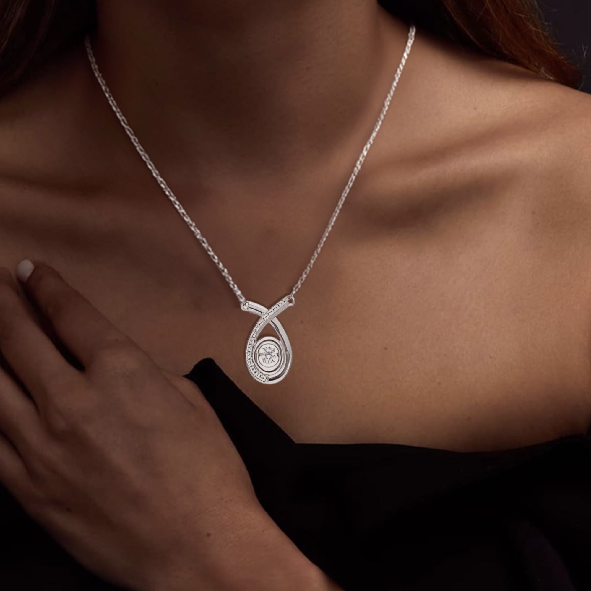 Elegant Sterling Silver Infinity Teardrop Necklace with Sparkling Center Stone