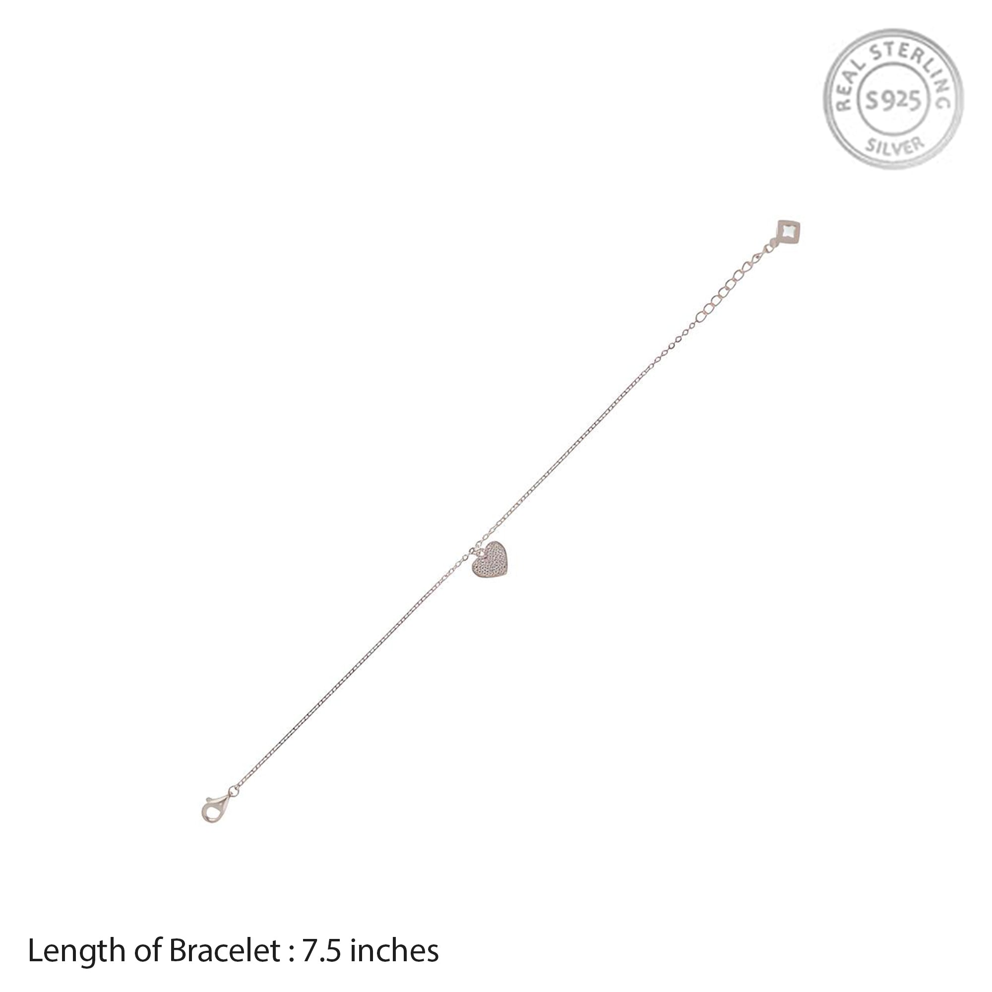 Delicate Heart Pendant Bracelet – Silver Chain with CZ Accents